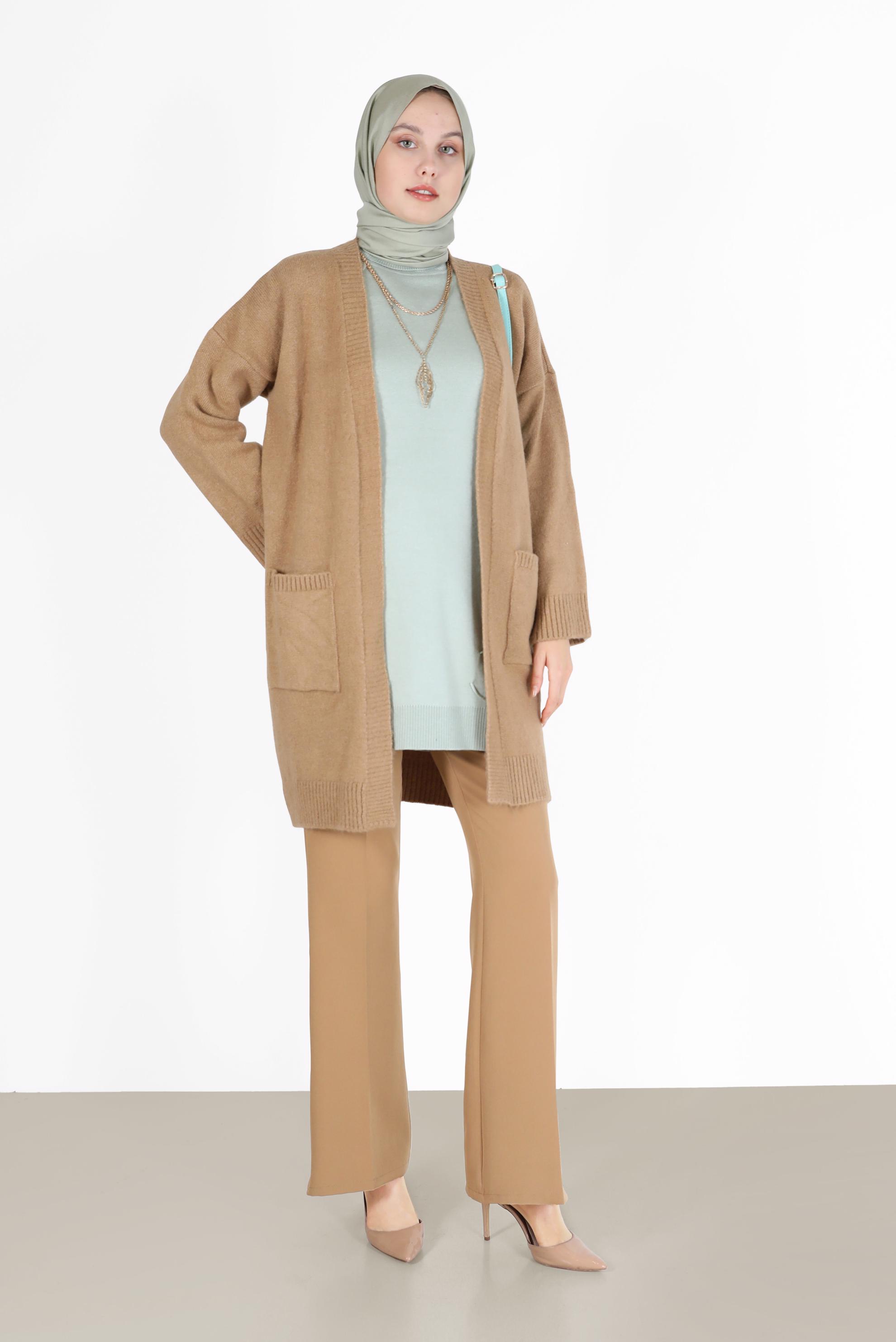 Tesettür giyim YEŞİL BAĞLAMA DETAYLI TRİKO TUNİK 42044 