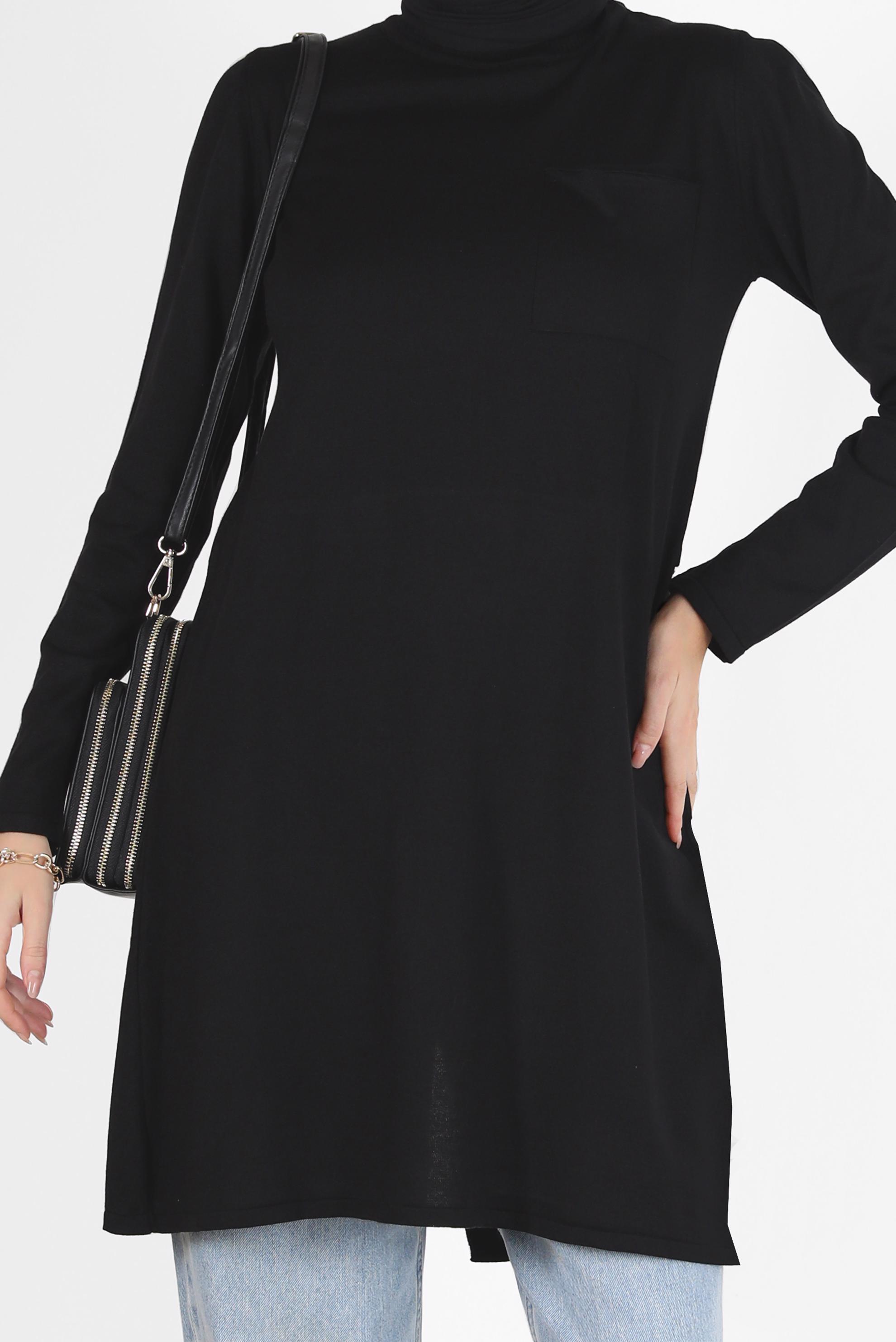 Tesettür giyim SİYAH CEP DETAYLI BASIC TRİKO TUNİK 42045 