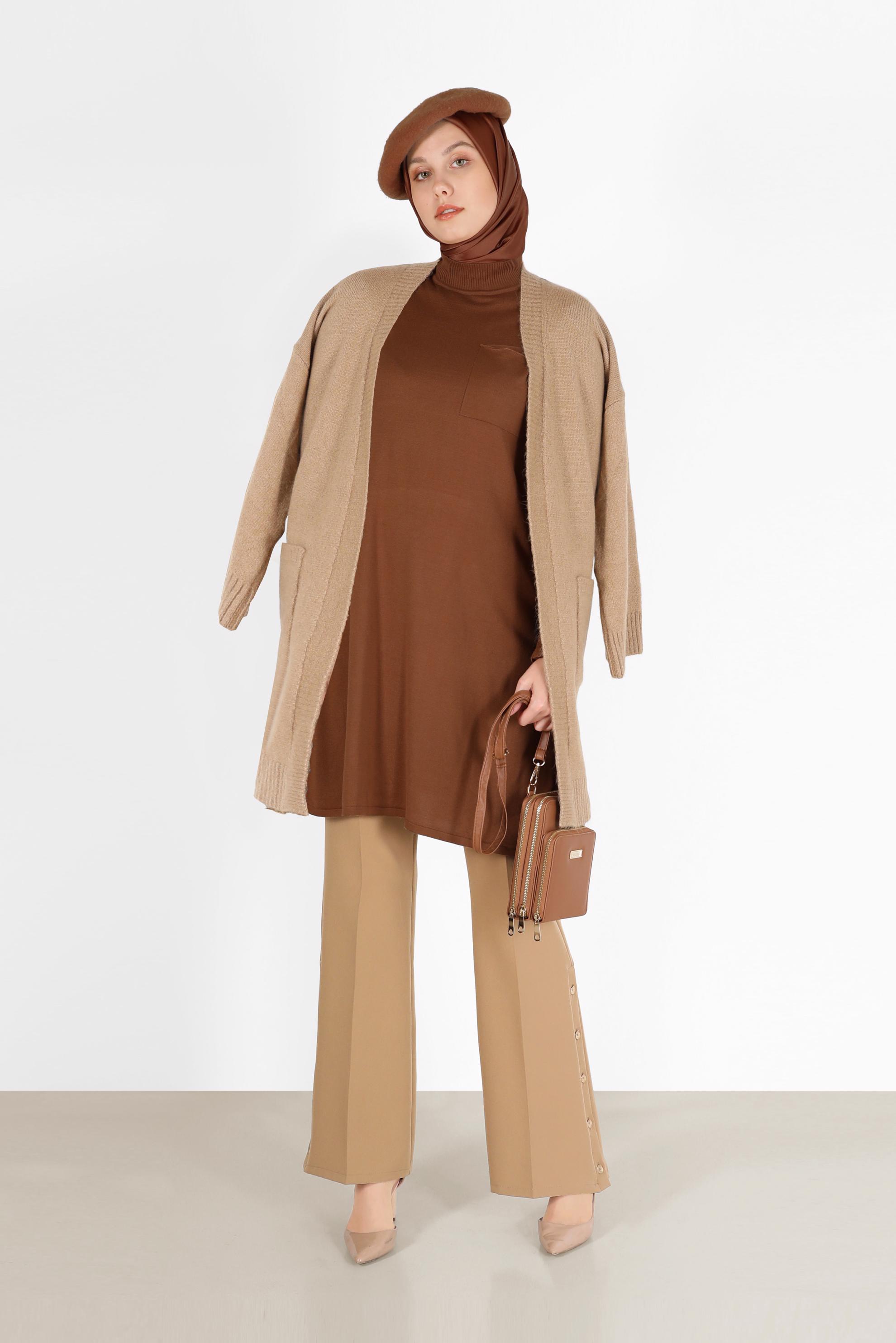 Tesettür giyim TABA CEP DETAYLI BASIC TRİKO TUNİK 42045 