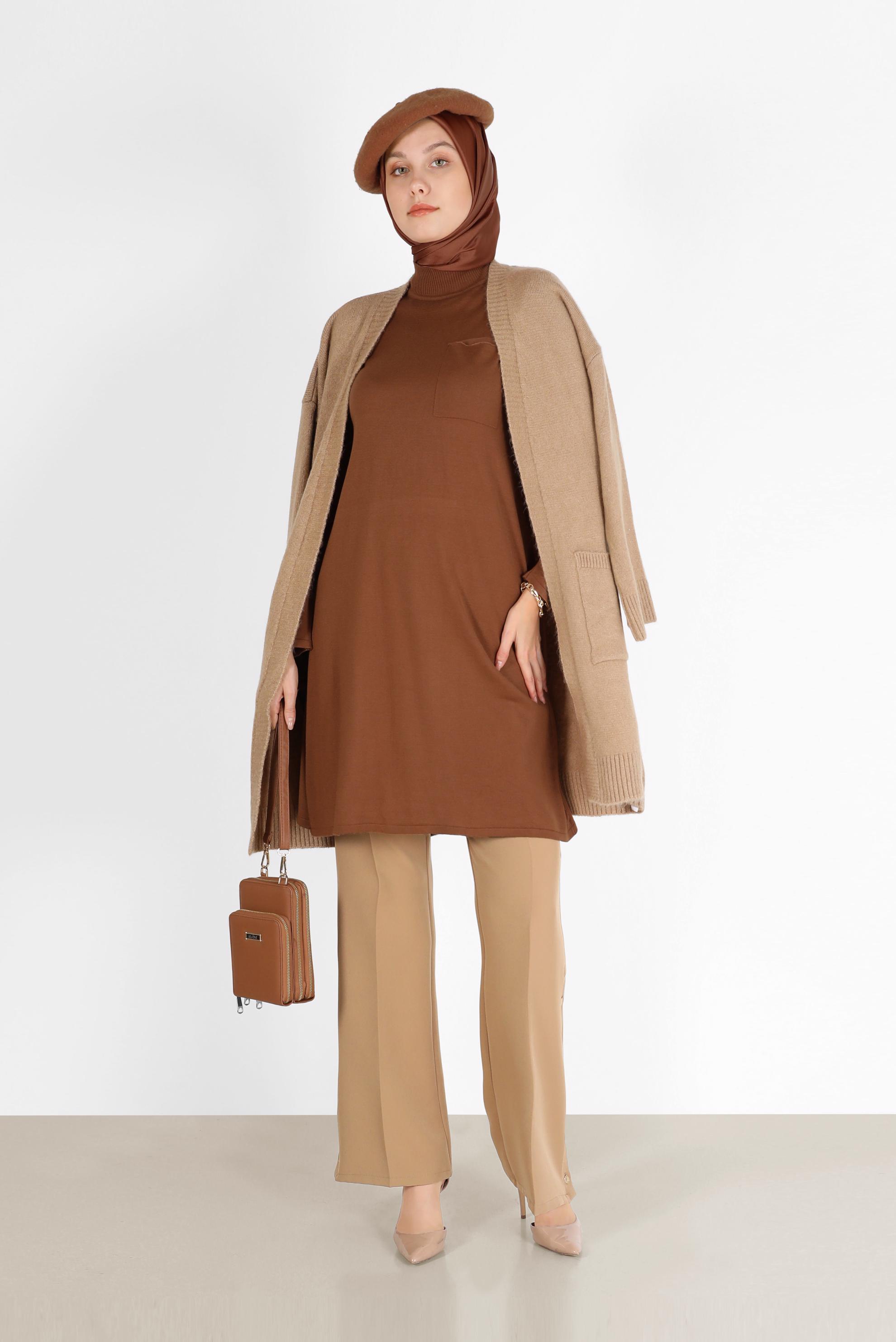 Tesettür giyim TABA CEP DETAYLI BASIC TRİKO TUNİK 42045 