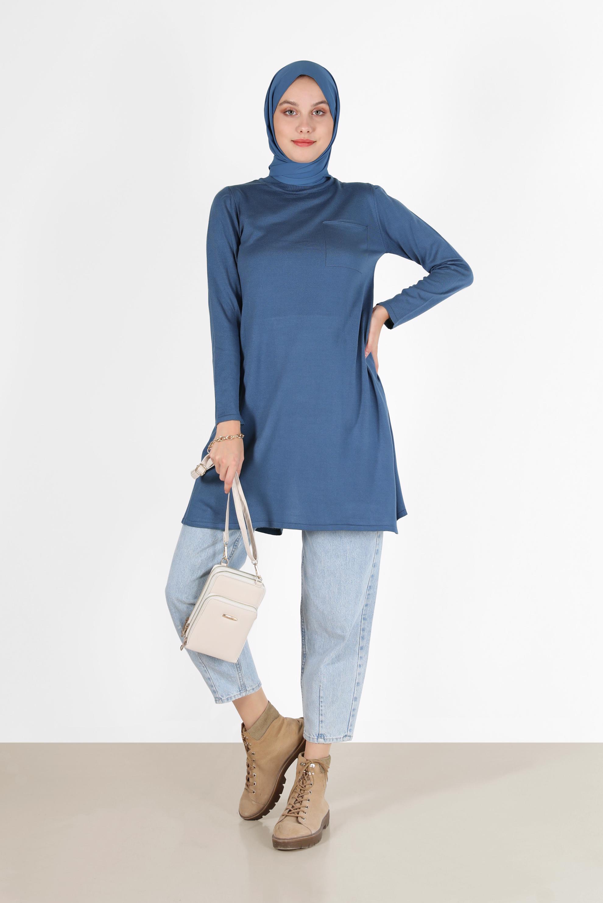 Tesettür giyim LACİVERT CEP DETAYLI BASIC TRİKO TUNİK 42045 