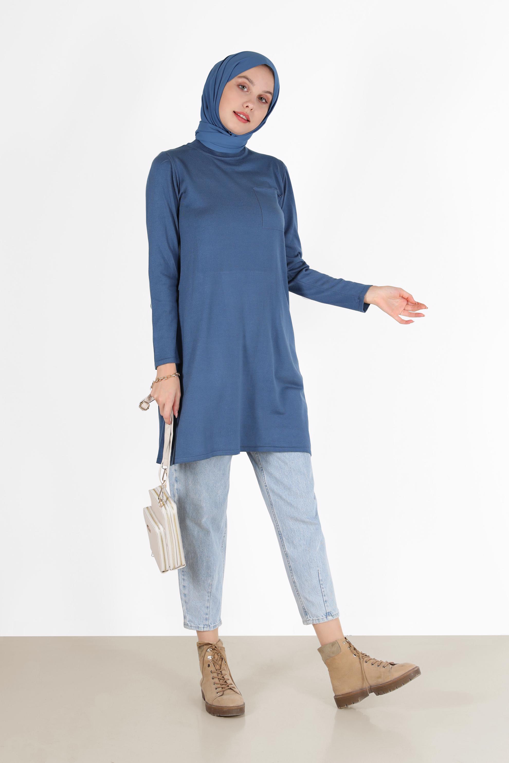 Tesettür giyim LACİVERT CEP DETAYLI BASIC TRİKO TUNİK 42045 
