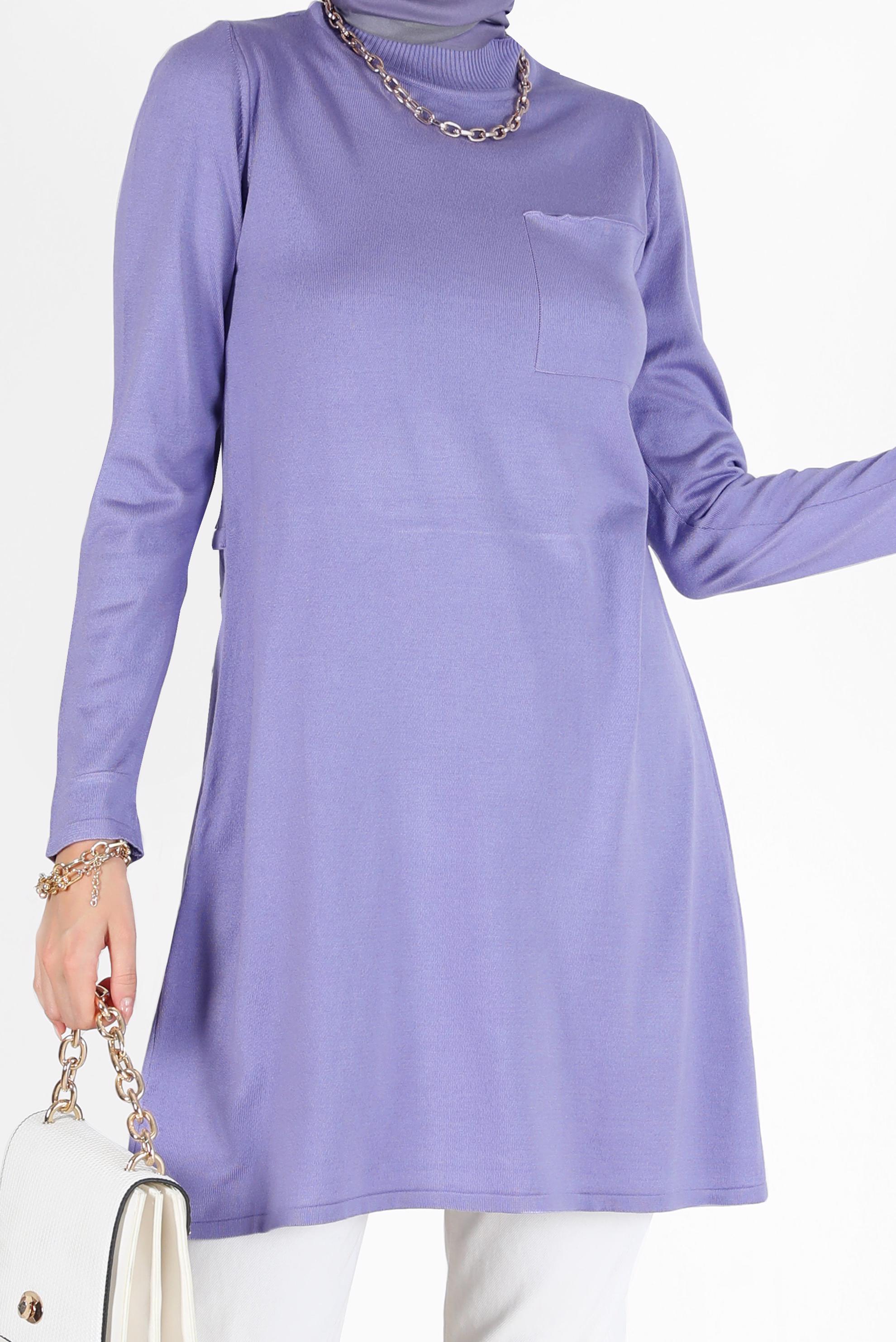 Hijab clothing PURPLE POCKET DETAIL BASIC KNITWEAR TUNIC 42045 
