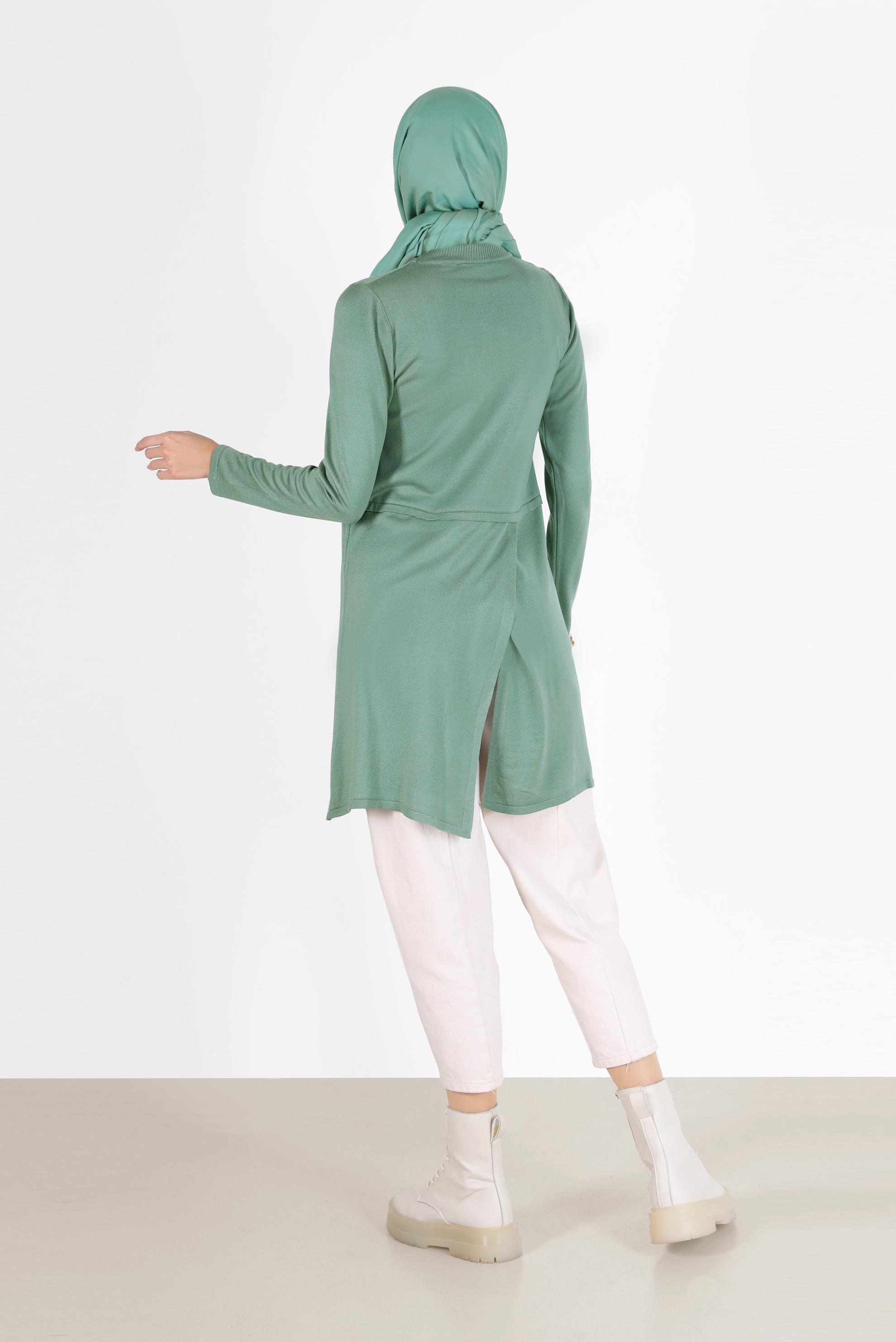 Tesettür giyim YEŞİL CEP DETAYLI BASIC TRİKO TUNİK 42045 