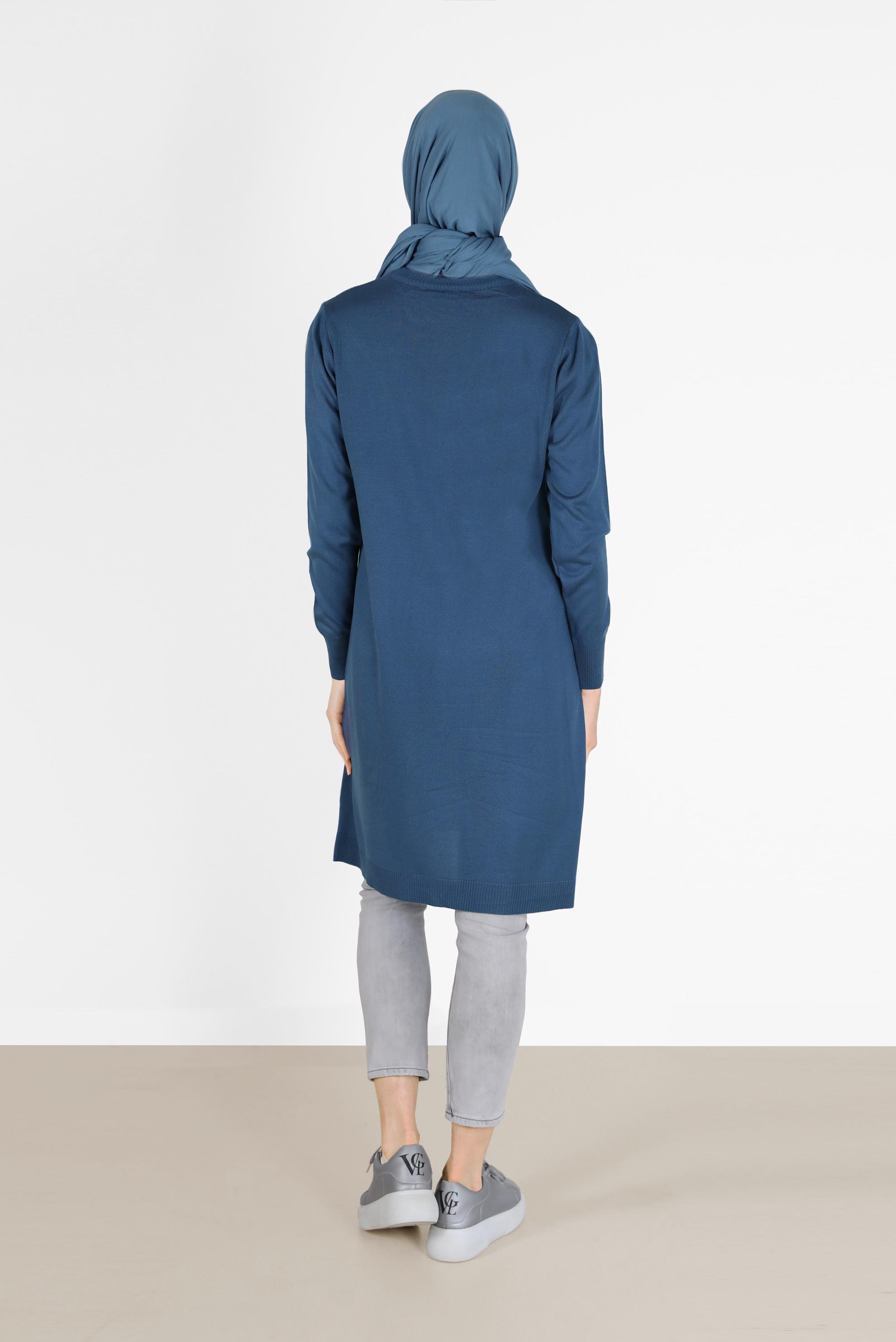 Tesettür giyim LACİVERT METAL AKSESUAR DETAYLI TRİKO TUNİK 42046 