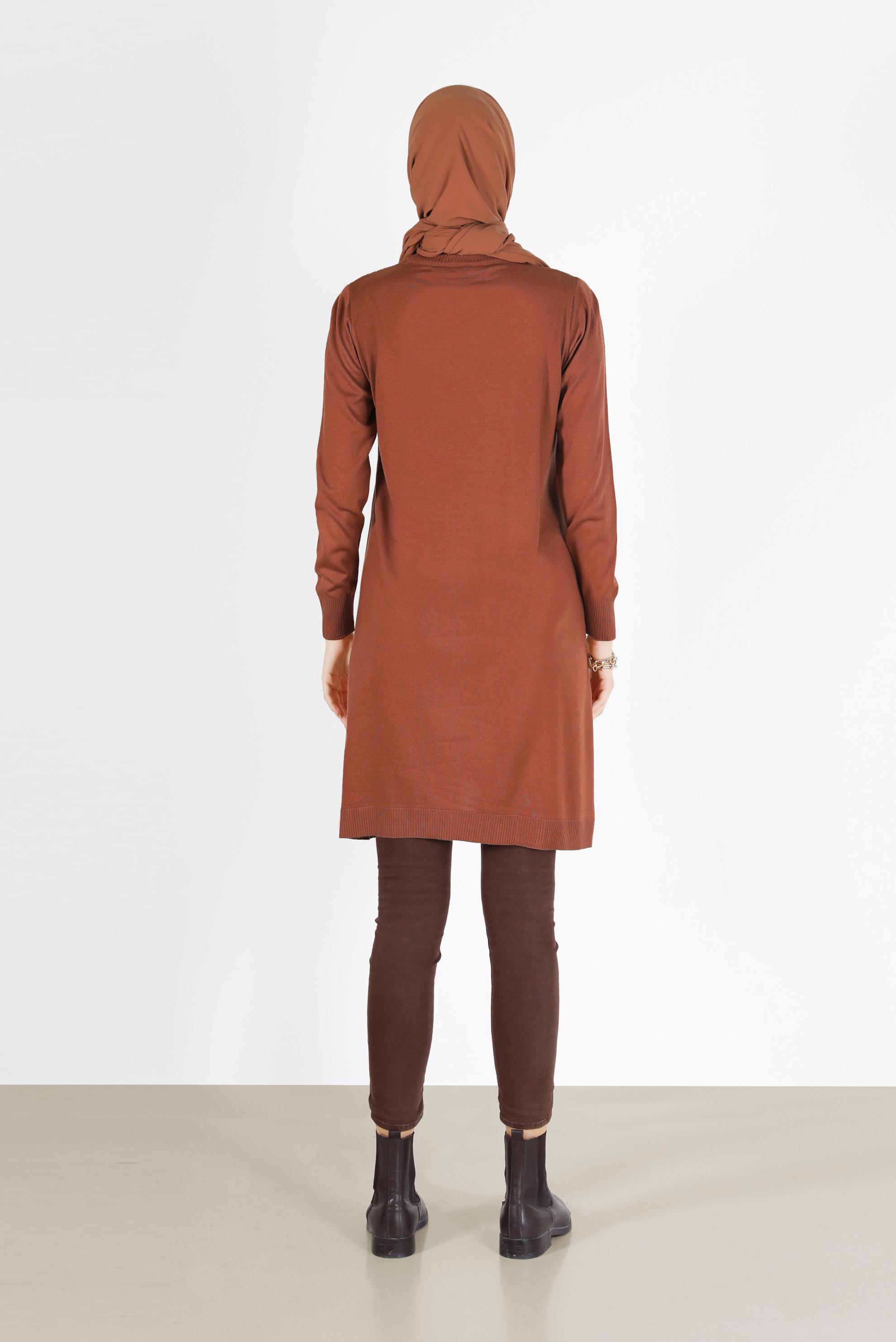 Tesettür giyim TURUNCU METAL AKSESUAR DETAYLI TRİKO TUNİK 42046 