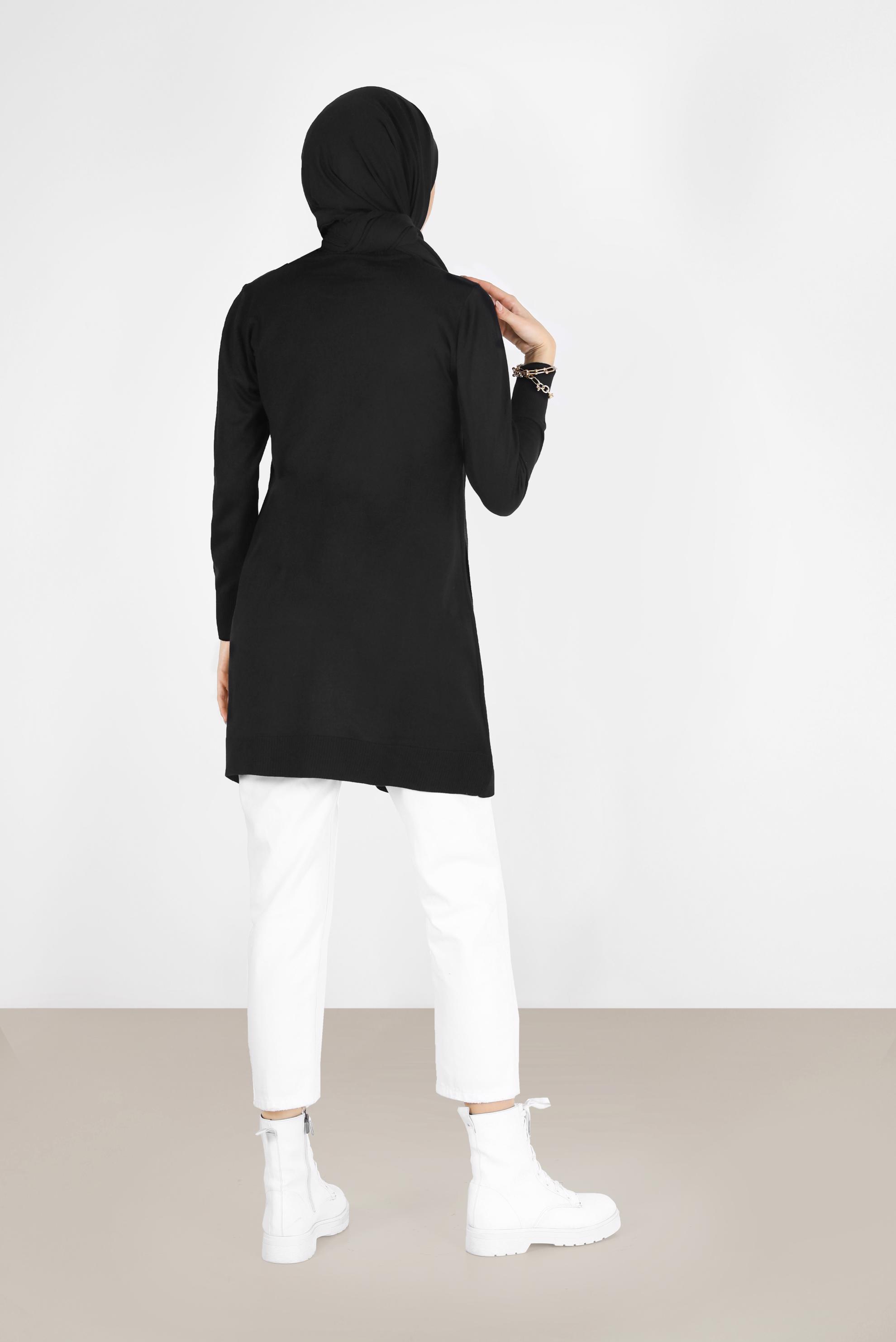 Tesettür giyim SİYAH ASİMETRİK KESİM BASIC TRİKO TUNİK 42048 