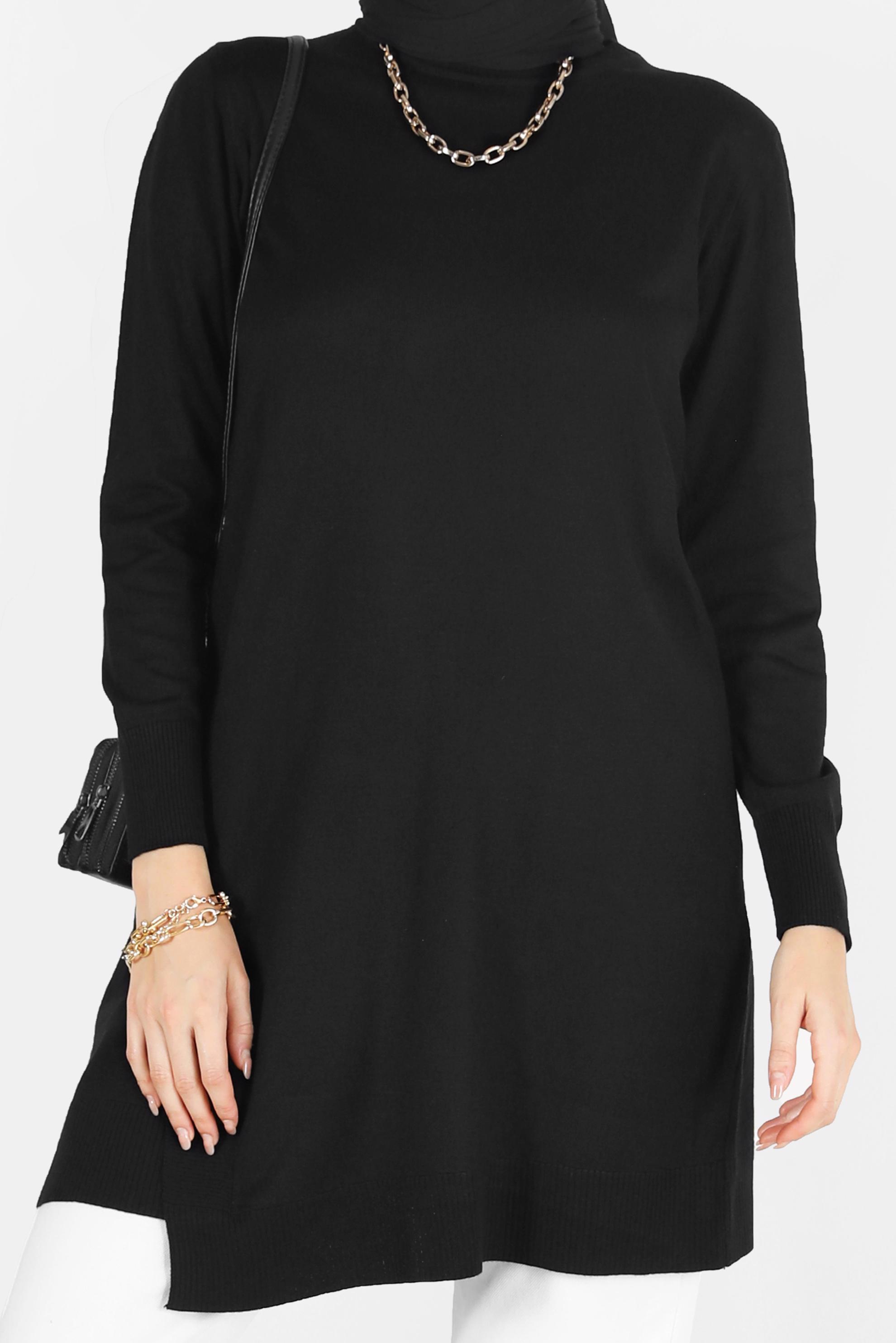 Tesettür giyim SİYAH ASİMETRİK KESİM BASIC TRİKO TUNİK 42048 