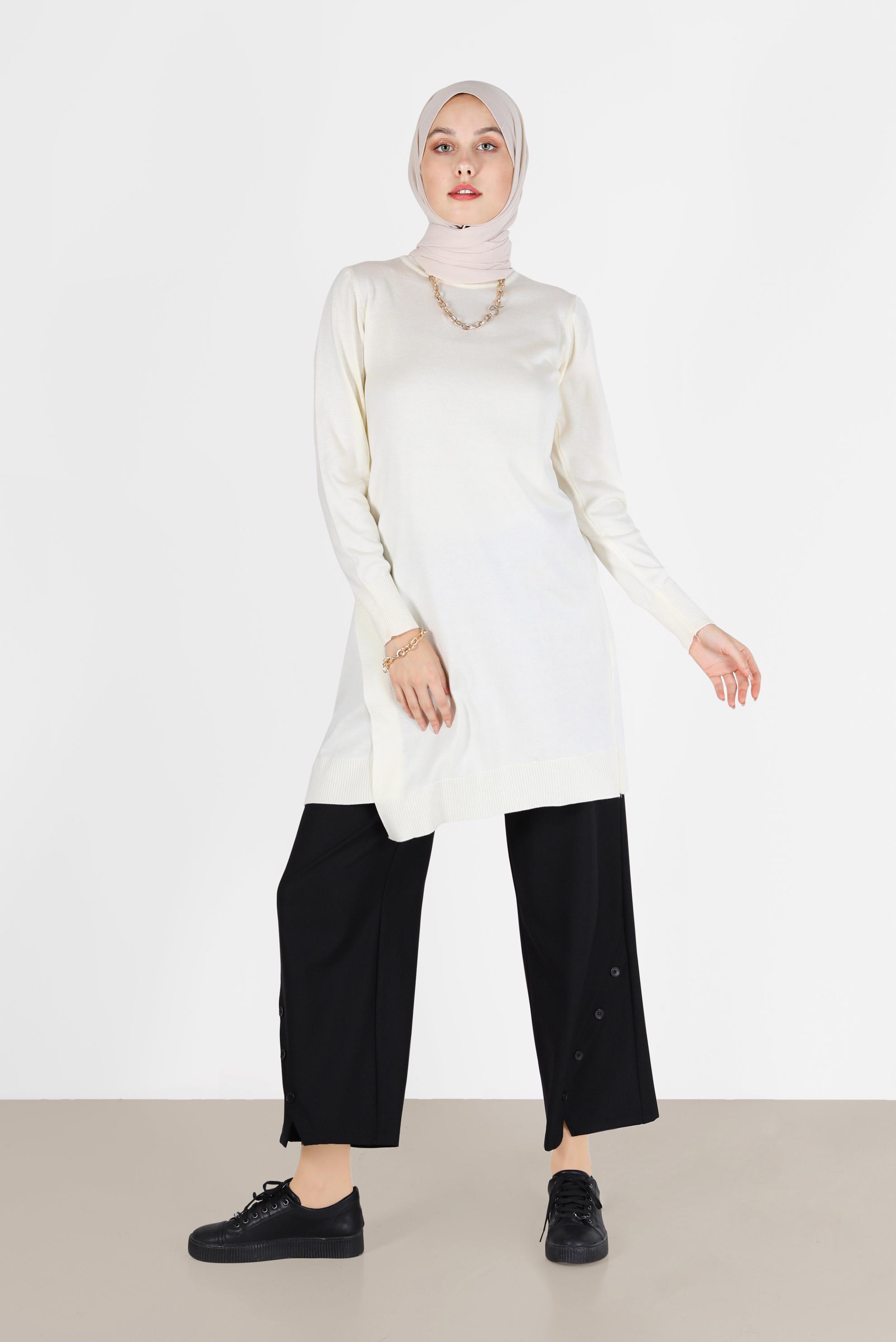Tesettür giyim BEYAZ ASİMETRİK KESİM BASIC TRİKO TUNİK 42048 