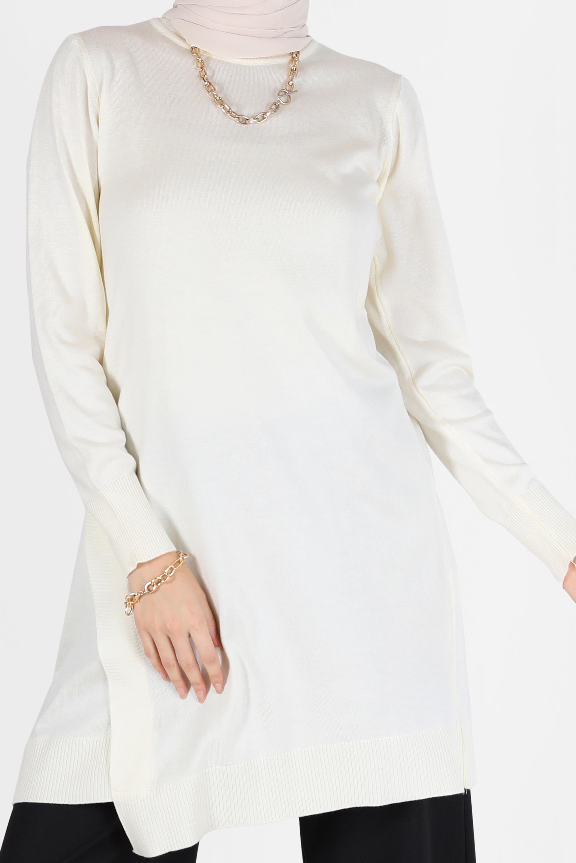 Tesettür giyim BEYAZ ASİMETRİK KESİM BASIC TRİKO TUNİK 42048 