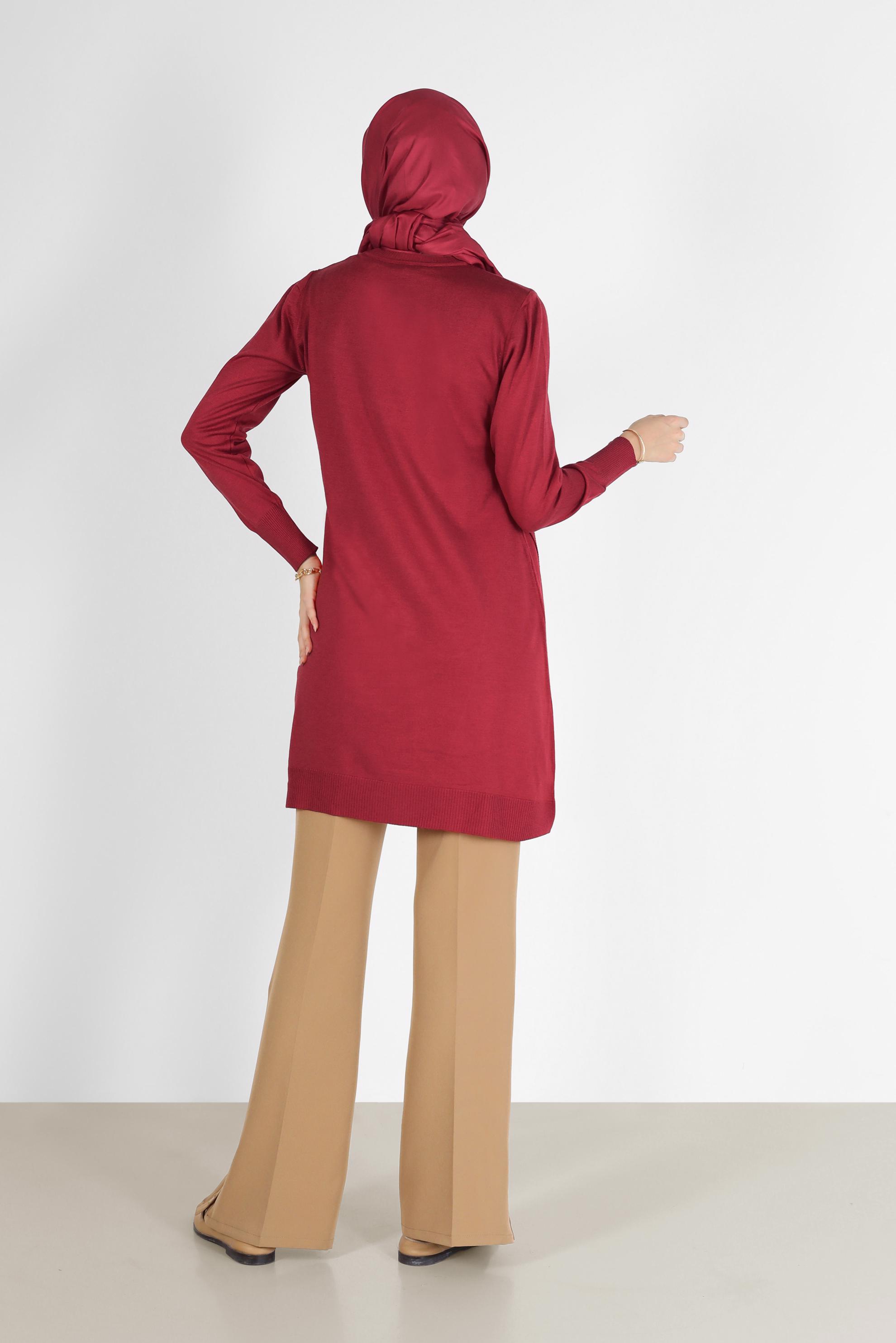 Tesettür giyim KIRMIZI ASİMETRİK KESİM BASIC TRİKO TUNİK 42048 