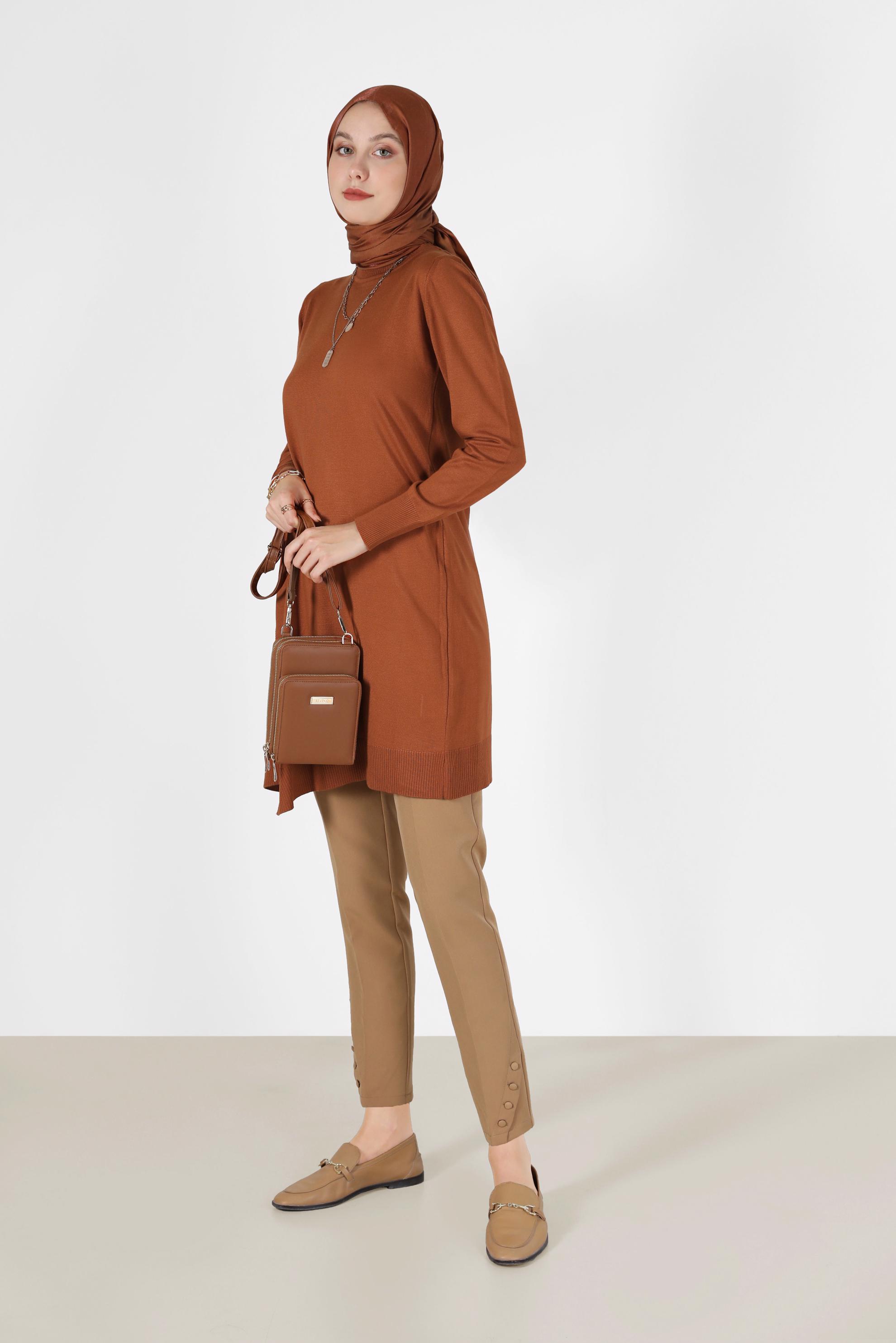 Tesettür giyim TURUNCU ASİMETRİK KESİM BASIC TRİKO TUNİK 42048 