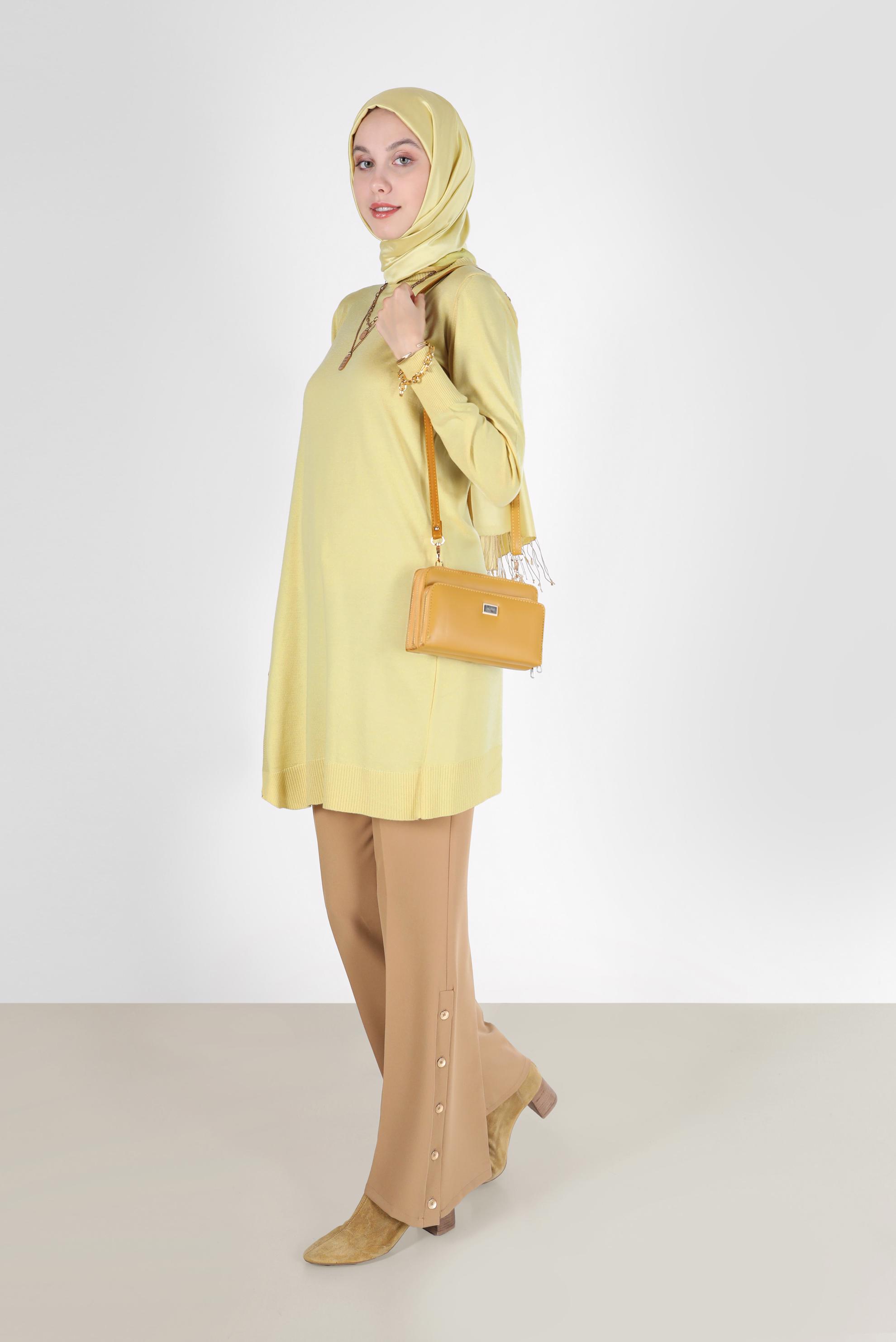 Tesettür giyim SARI ASİMETRİK KESİM BASIC TRİKO TUNİK 42048 
