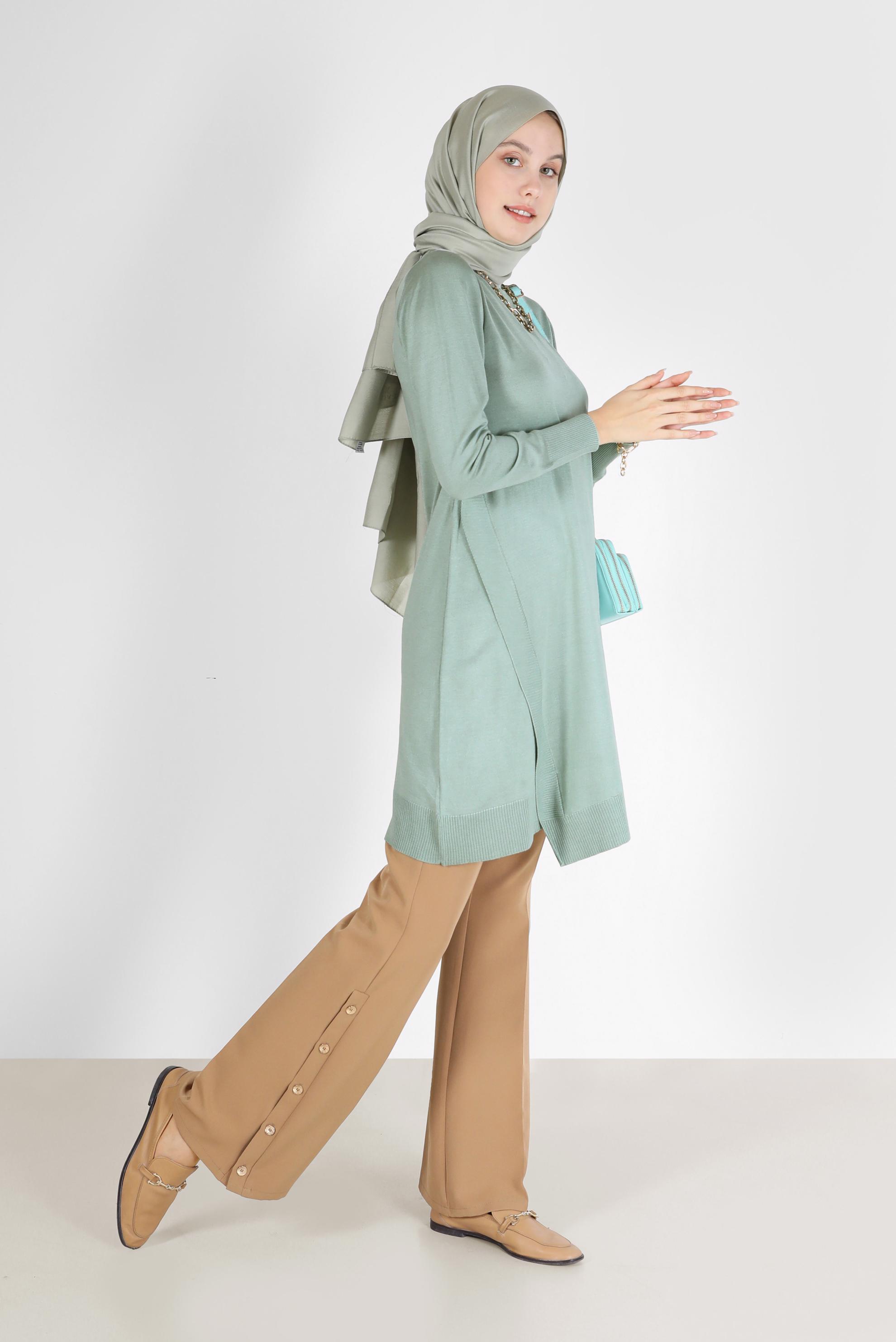 Tesettür giyim YEŞİL ASİMETRİK KESİM BASIC TRİKO TUNİK 42048 