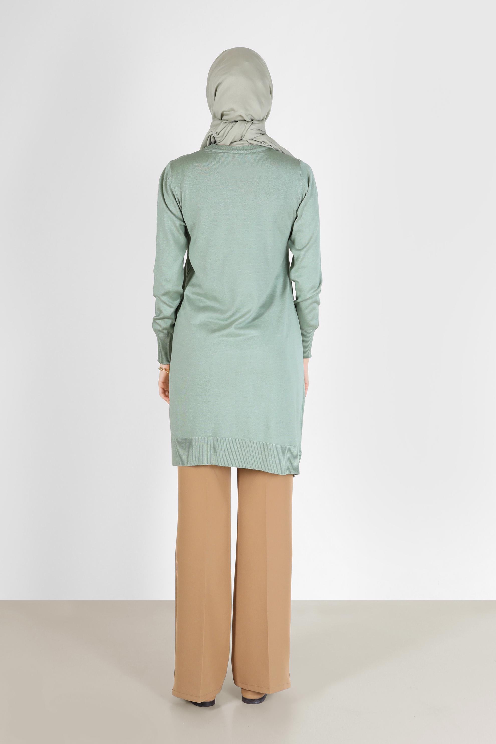 Tesettür giyim YEŞİL ASİMETRİK KESİM BASIC TRİKO TUNİK 42048 