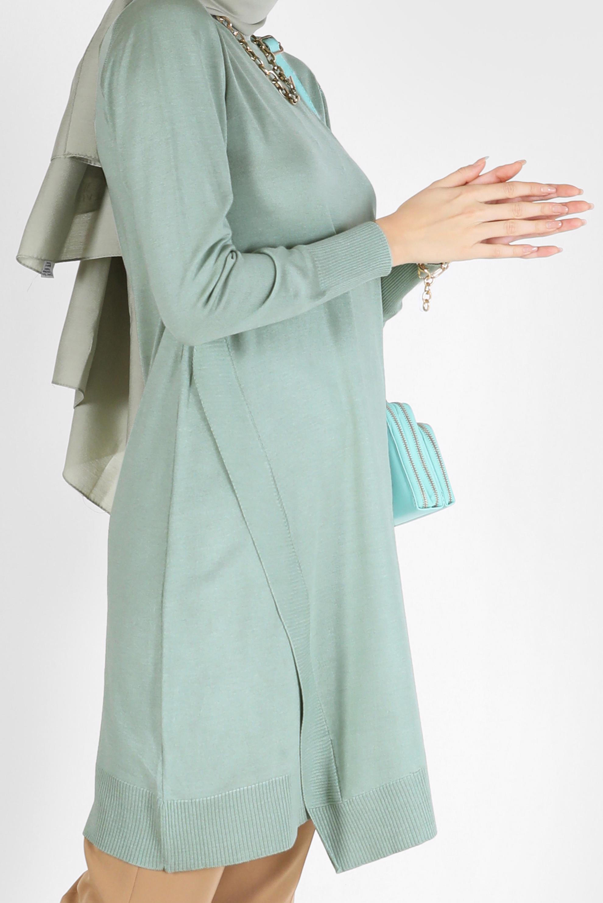Tesettür giyim YEŞİL ASİMETRİK KESİM BASIC TRİKO TUNİK 42048 