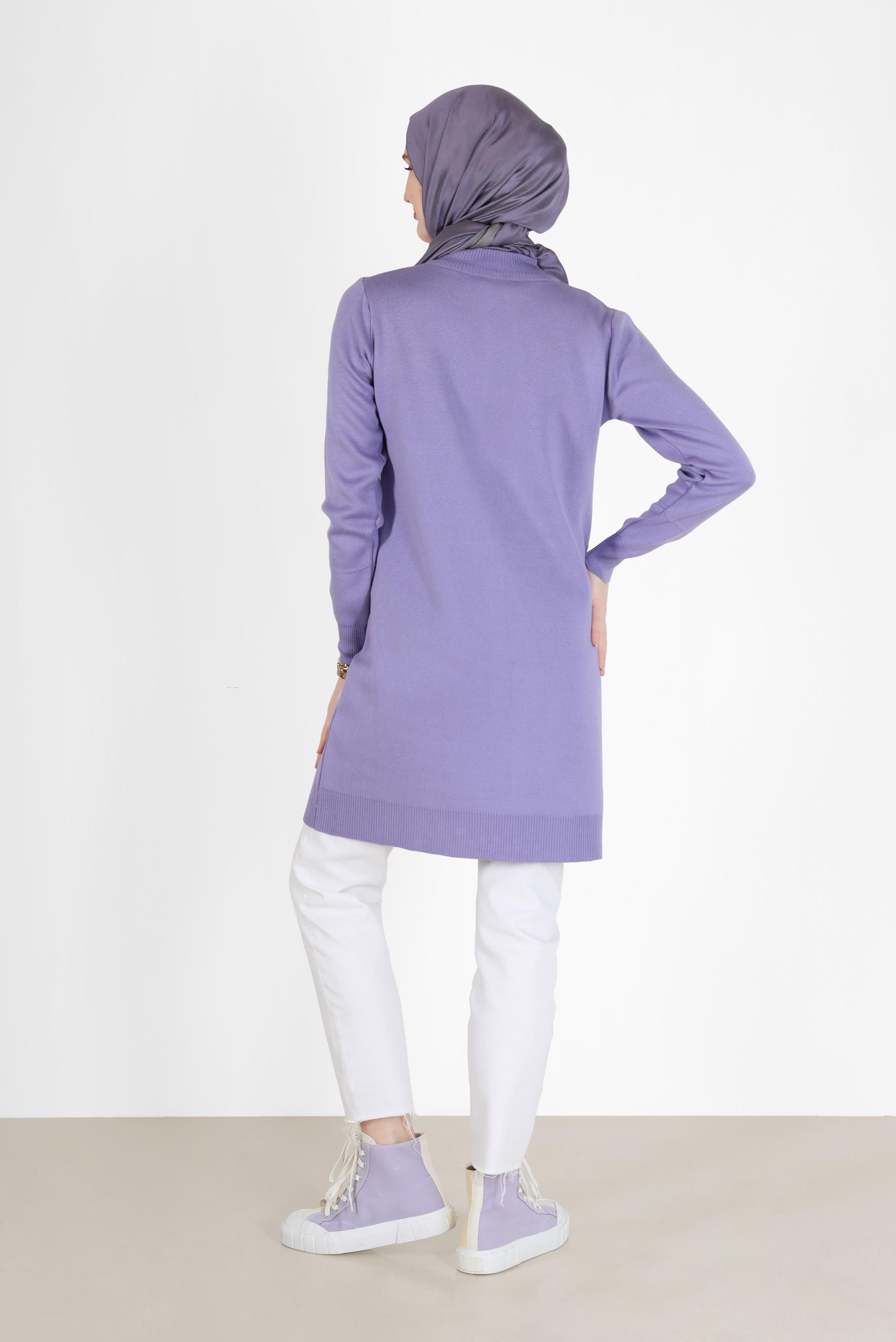 Tesettür giyim MOR FERMUAR DETAYLI TRİKO TUNİK 42049 