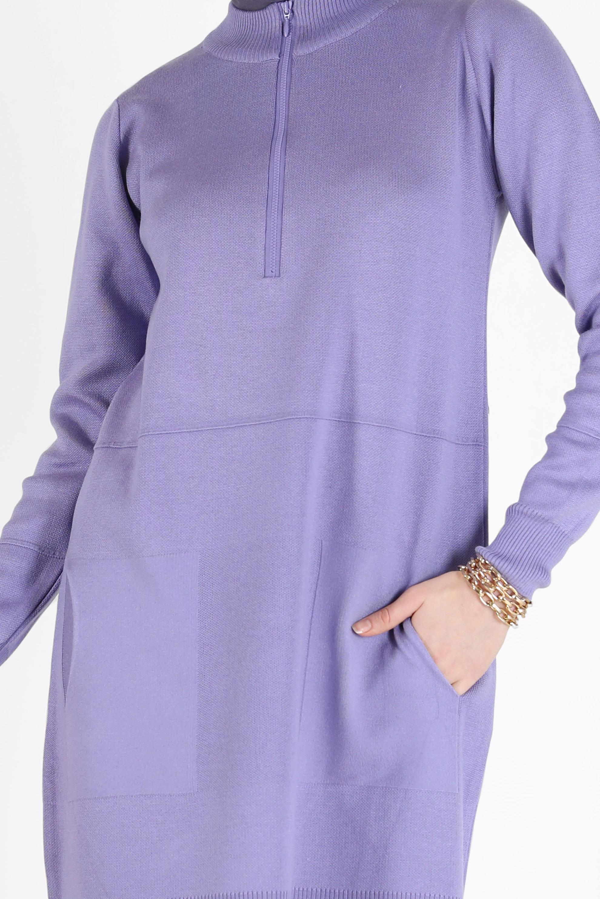 Tesettür giyim MOR FERMUAR DETAYLI TRİKO TUNİK 42049 
