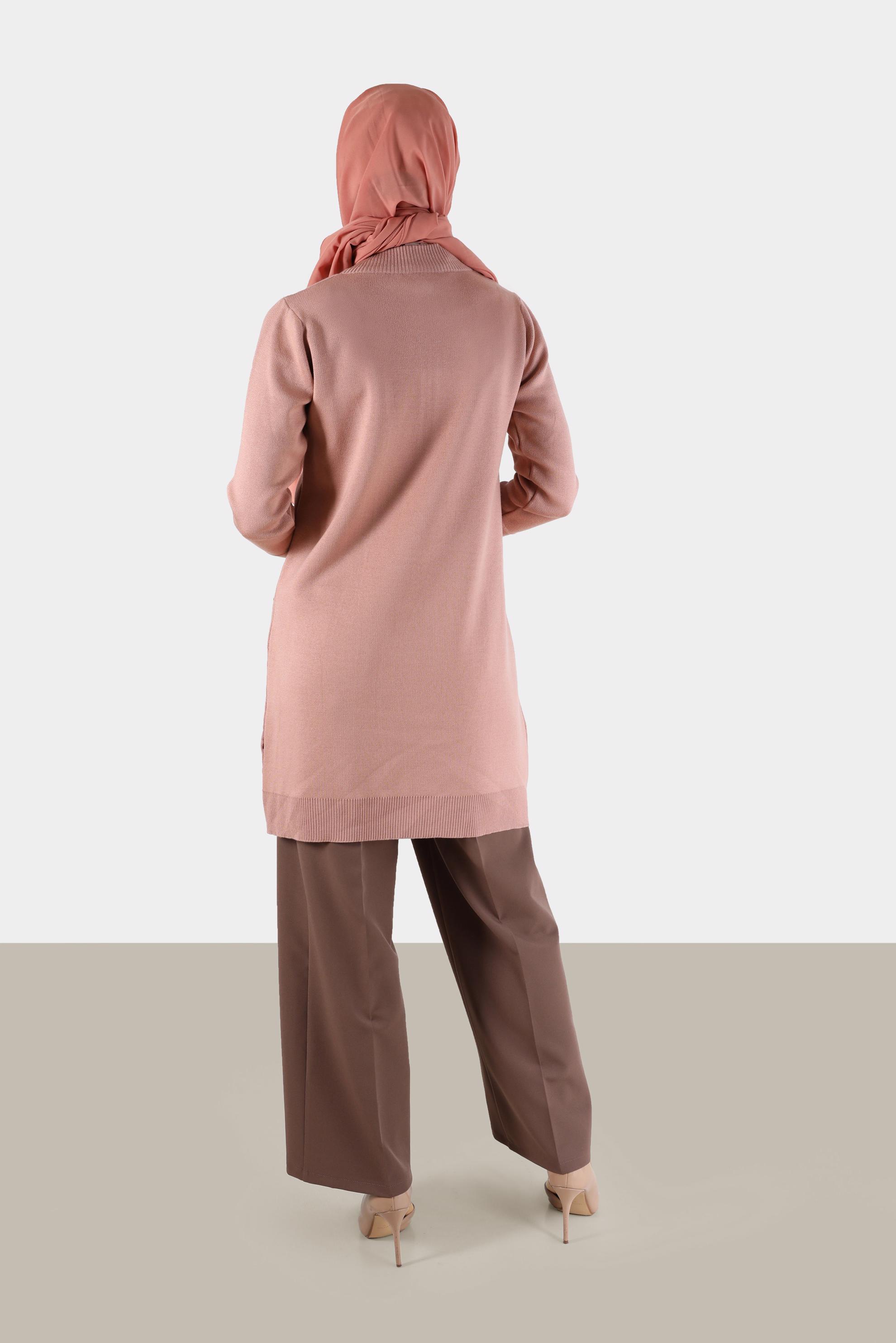 Tesettür giyim PUDRA FERMUAR DETAYLI TRİKO TUNİK 42049 