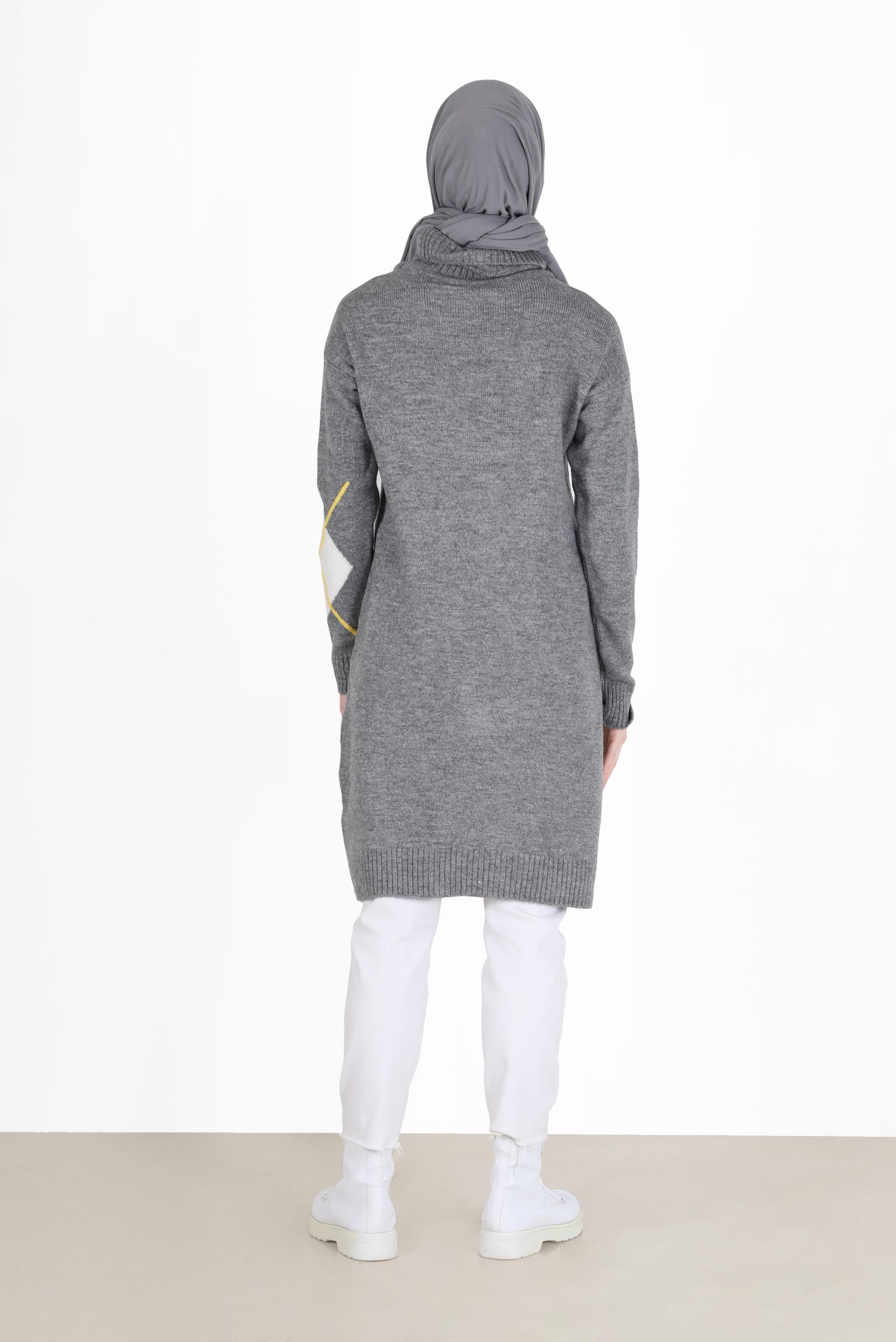 Tesettür giyim GRİ KARO DESENLİ TRİKO TUNİK 42052 