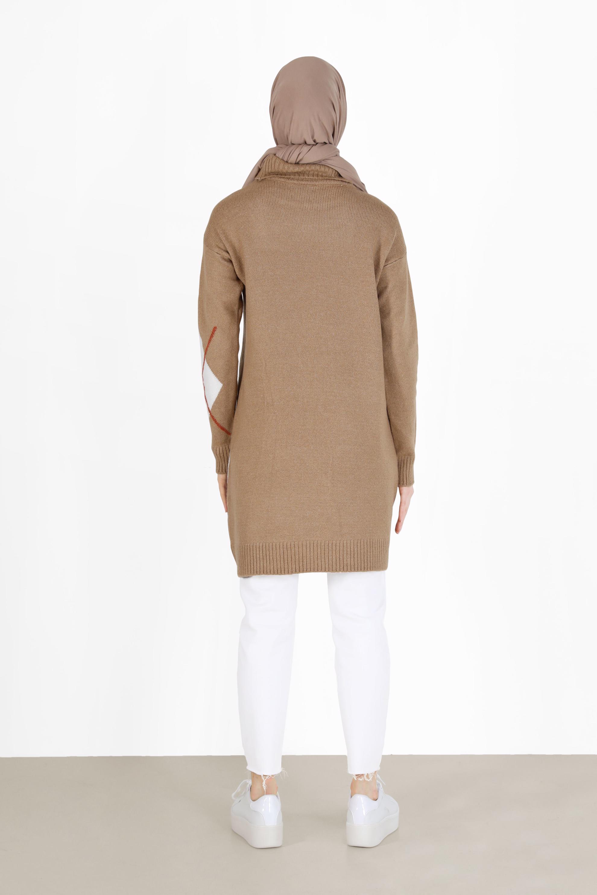 Tesettür giyim KAHVE KARO DESENLİ TRİKO TUNİK 42052 