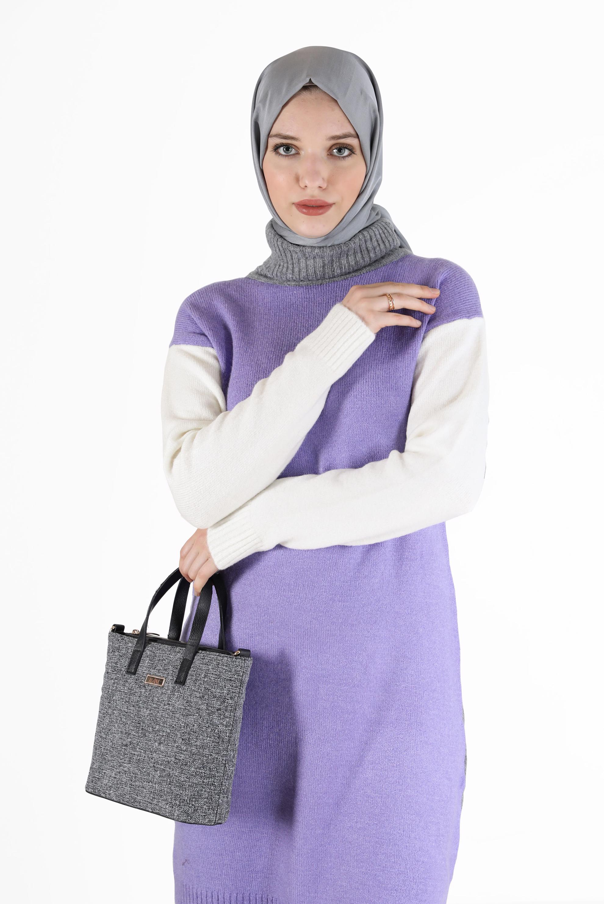 Tesettür giyim MOR 3 RENKLİ BALIKÇI YAKA TRİKO TUNİK 42054 