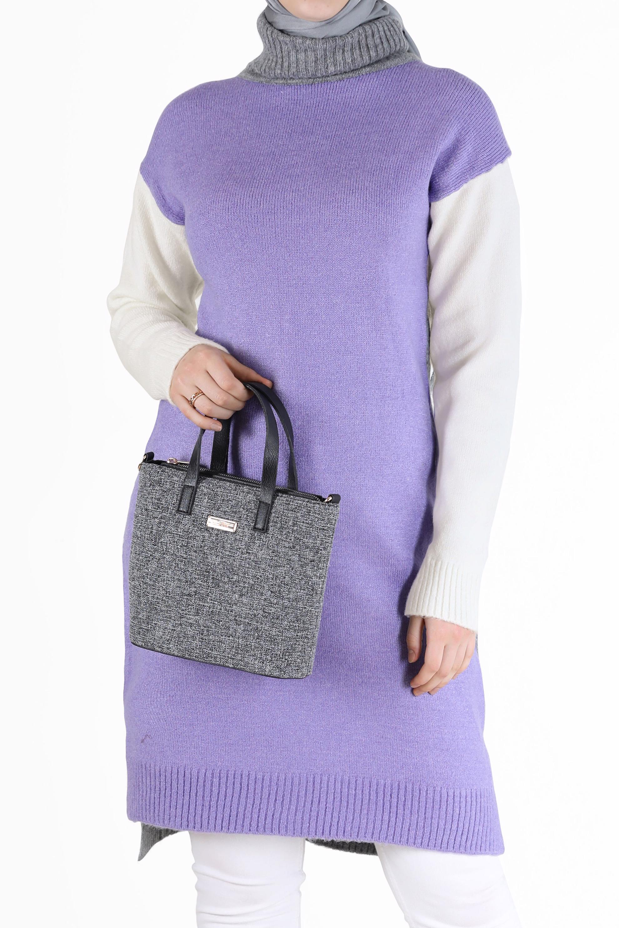 Tesettür giyim MOR 3 RENKLİ BALIKÇI YAKA TRİKO TUNİK 42054 