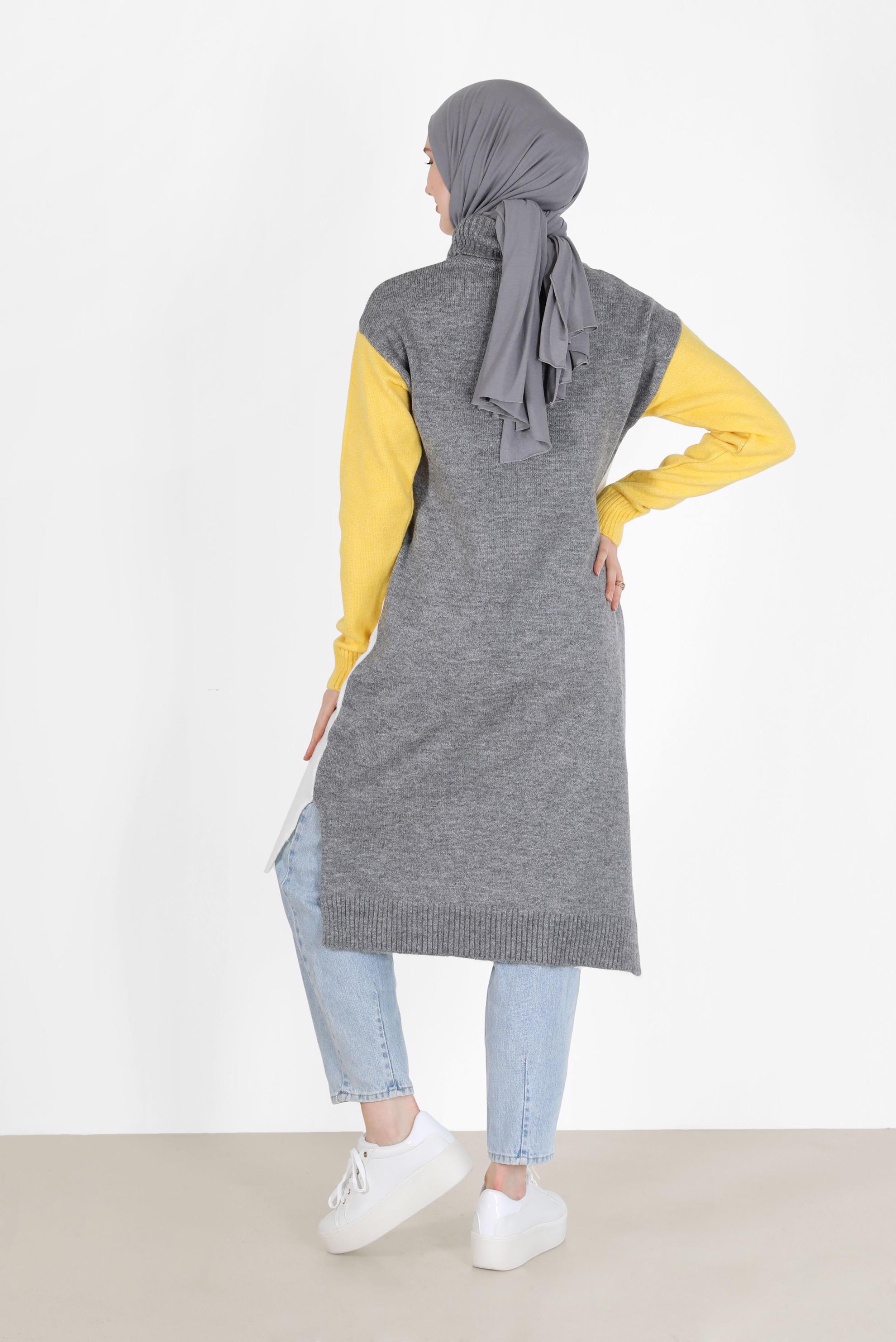 Hijab clothing WHITE 3-COLORED TURTLENECK KNITWEAR TUNIC 42054 