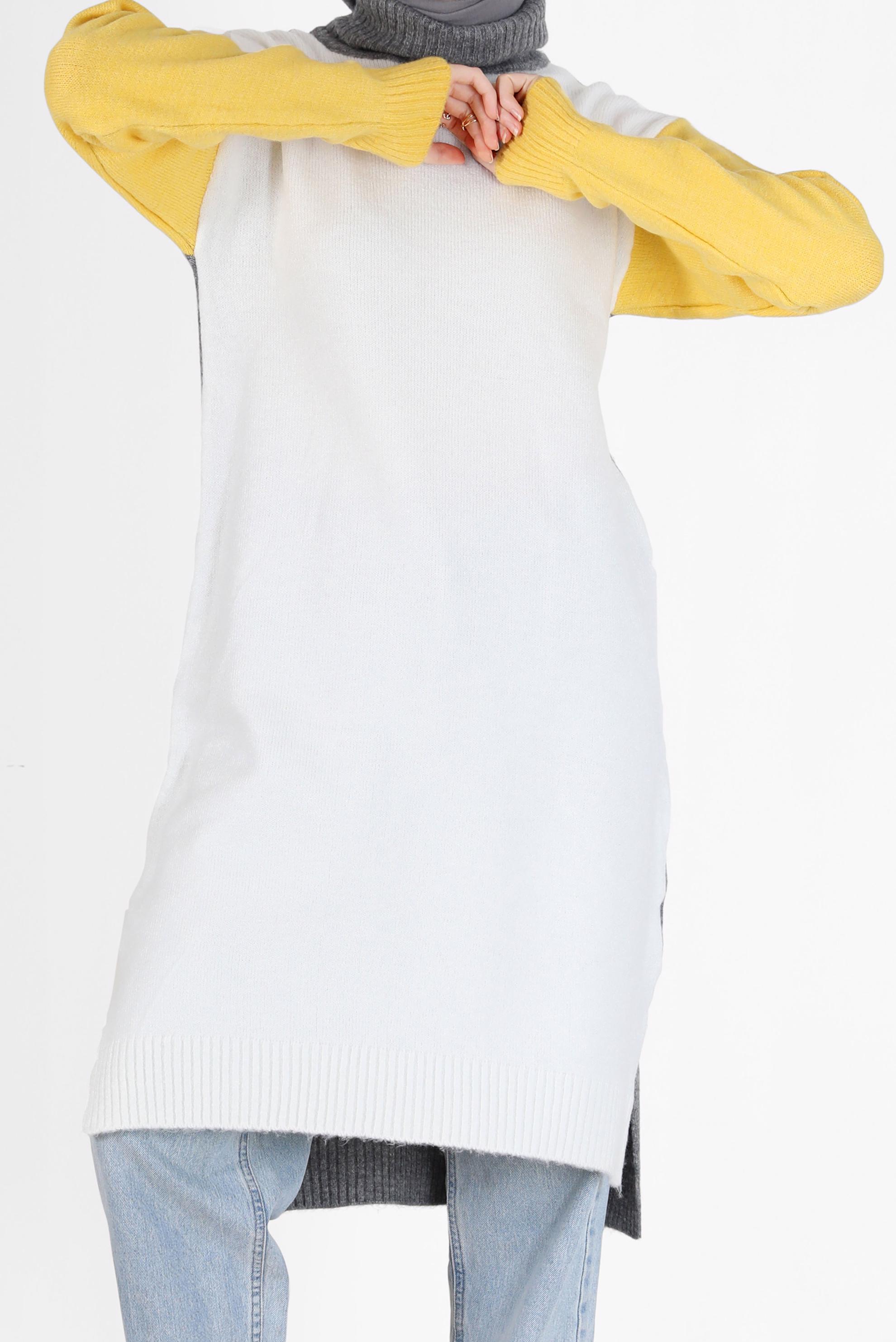 Hijab clothing WHITE 3-COLORED TURTLENECK KNITWEAR TUNIC 42054 