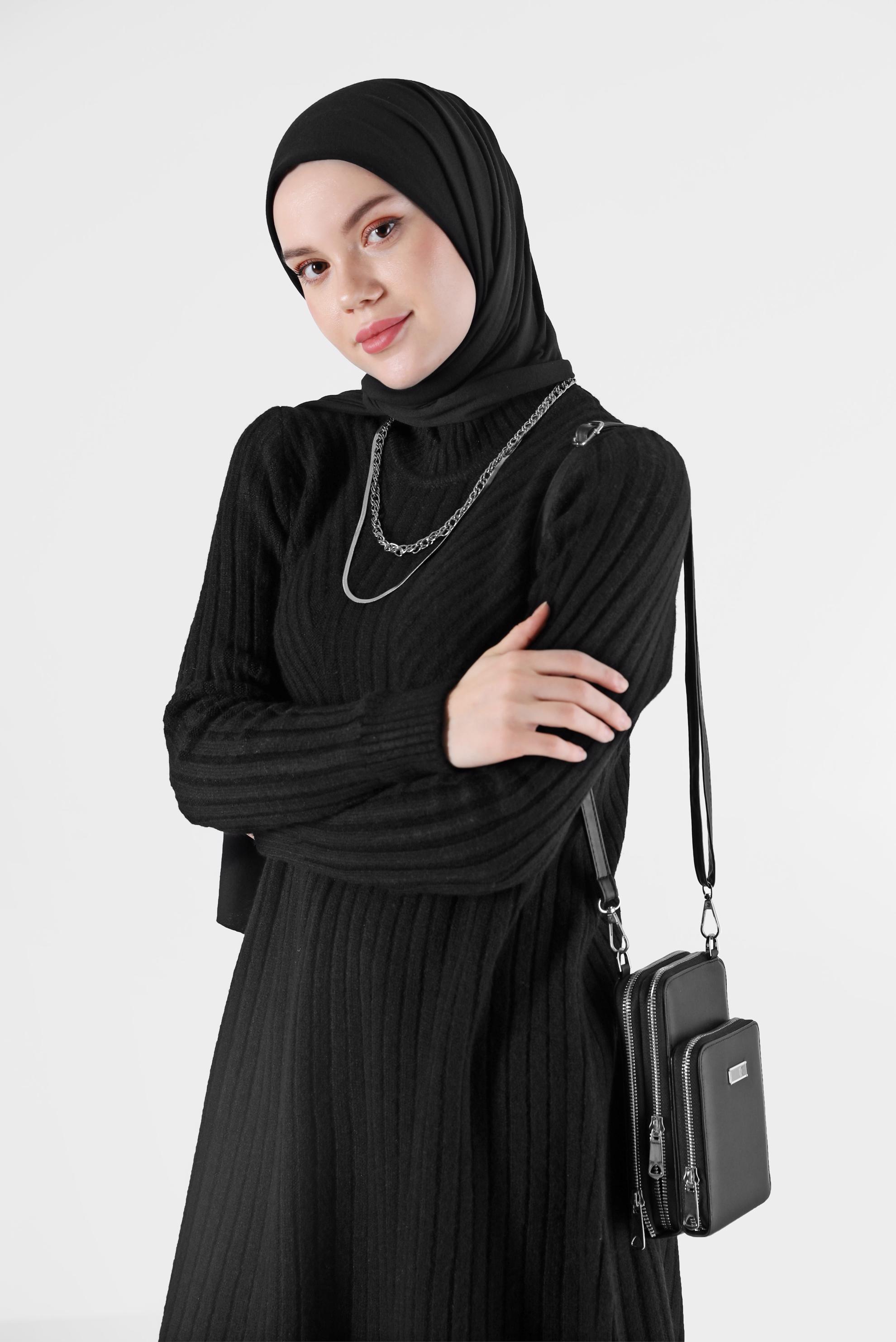 Hijab clothing BLACK TURTLENECK RIBBED KNITWEAR TUNIC 42057 