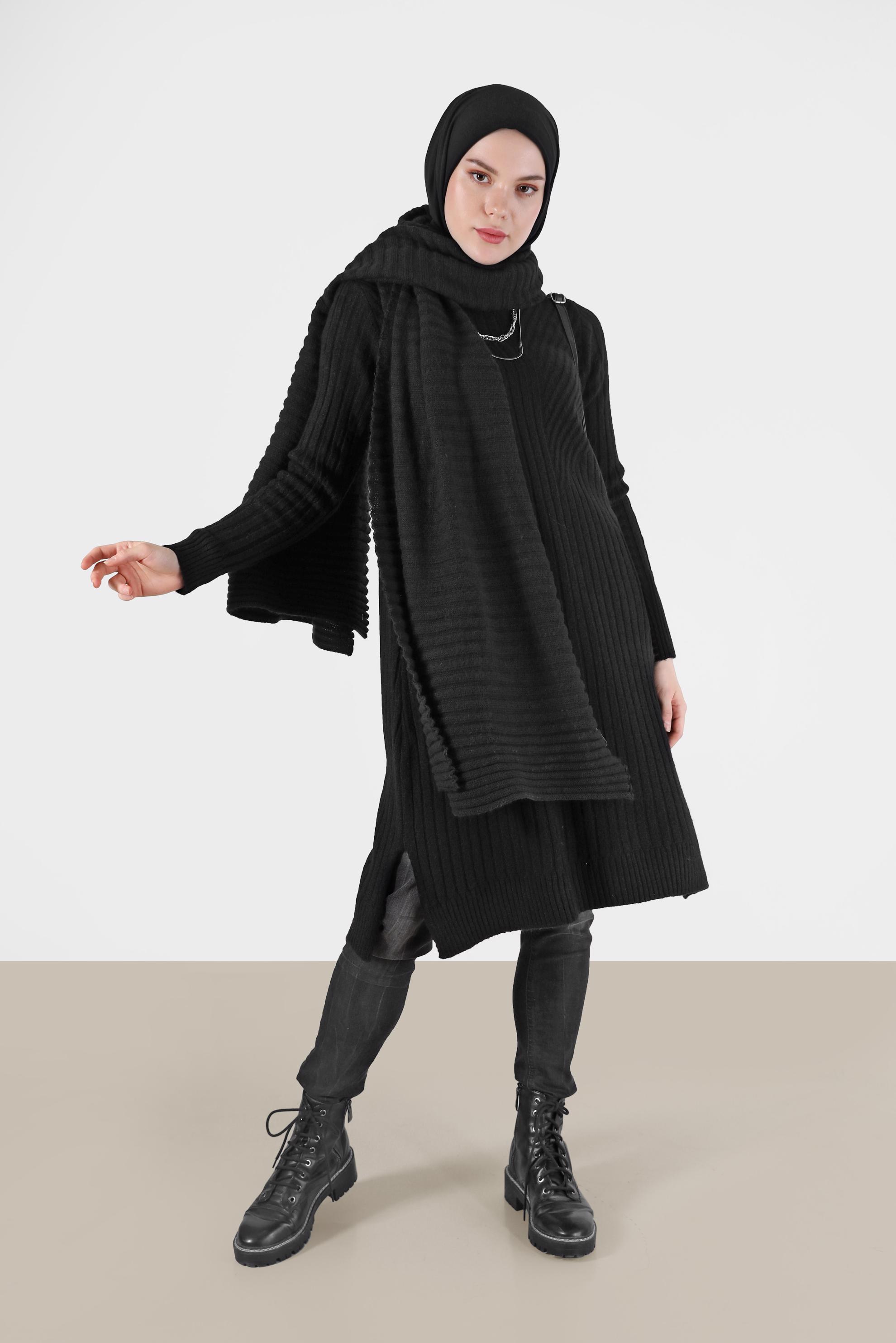 Hijab clothing BLACK TURTLENECK RIBBED KNITWEAR TUNIC 42057 