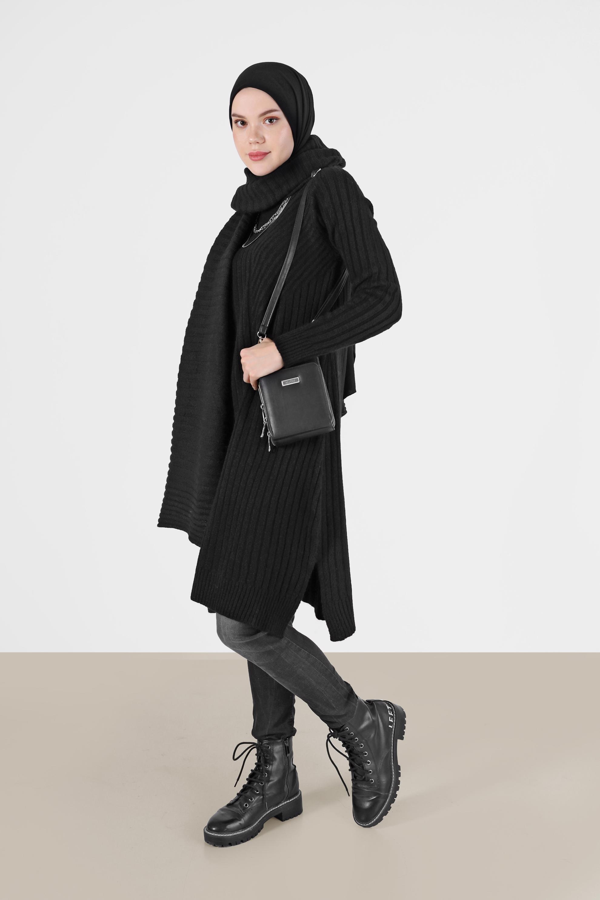 Hijab clothing BLACK TURTLENECK RIBBED KNITWEAR TUNIC 42057 