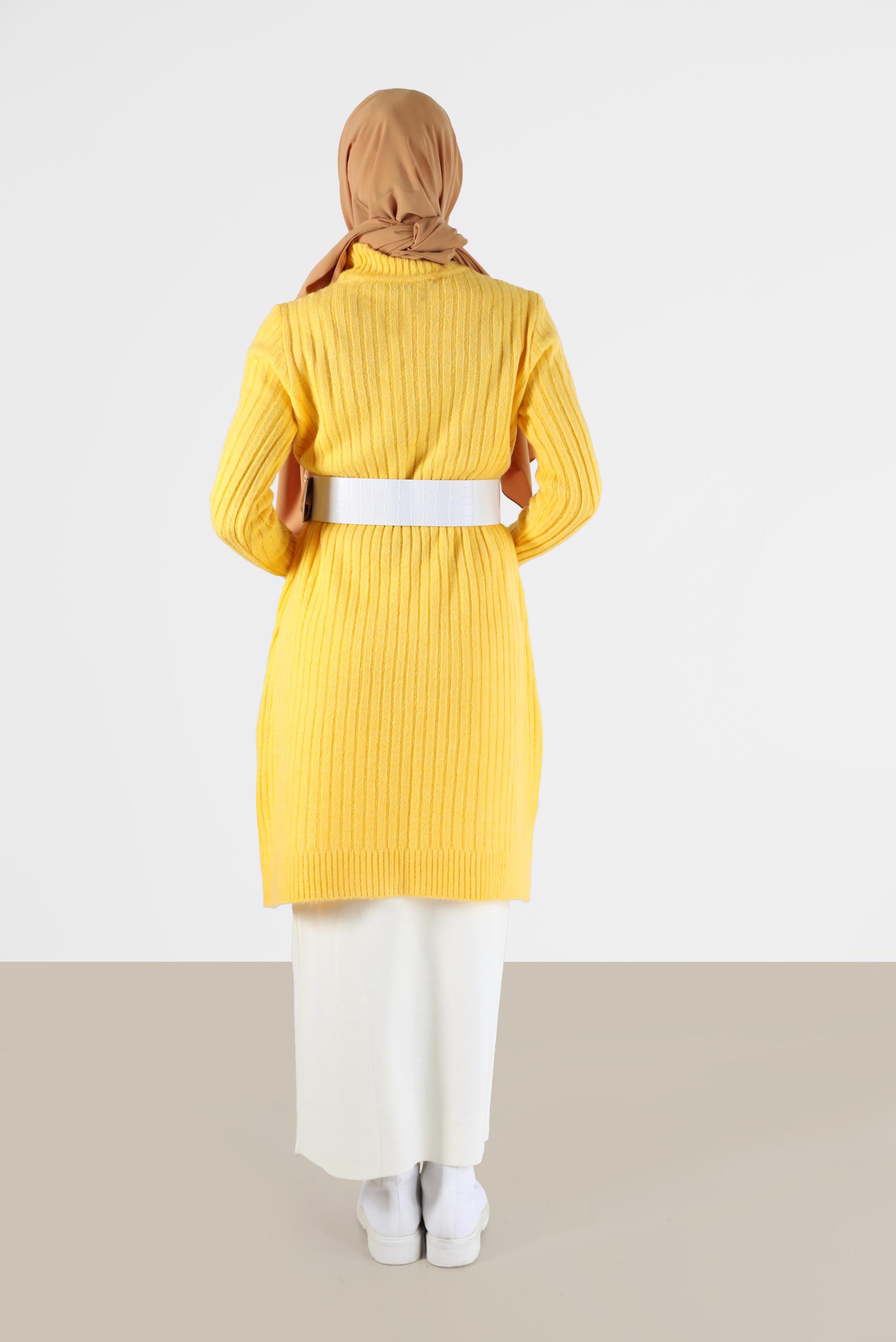 Tesettür giyim SARI BALIKÇI YAKA FİTİLLİ TRİKO TUNİK 42057 