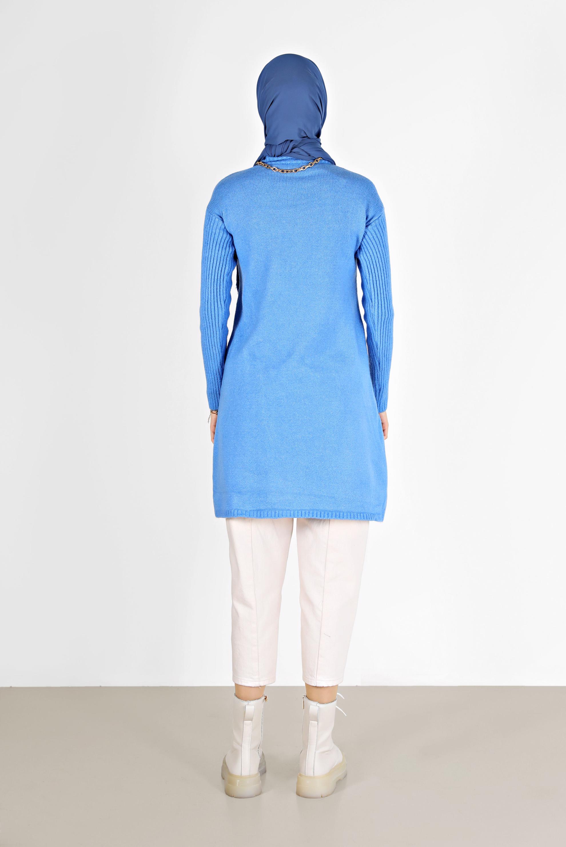 Tesettür giyim MAVİ CEP DETAYLI YIRTMAÇLI TRİKO TUNİK 42058 