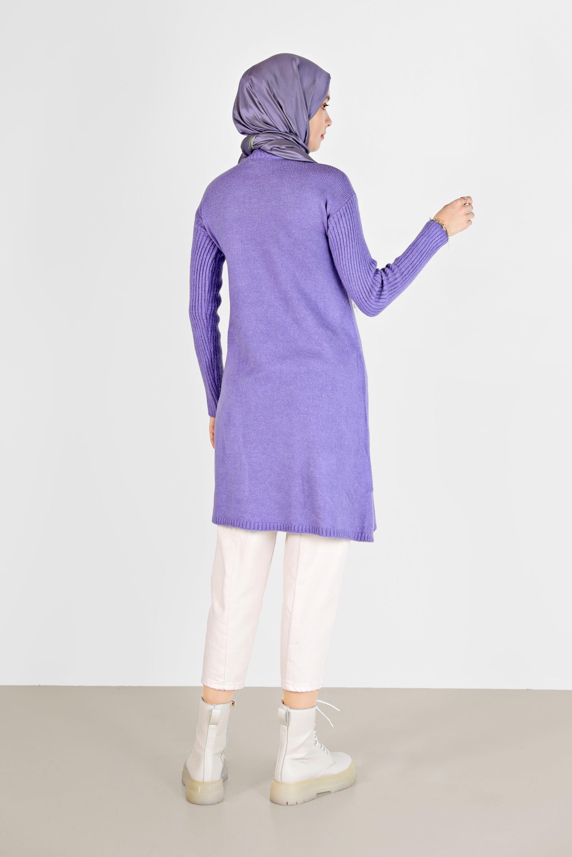 Tesettür giyim MOR CEP DETAYLI YIRTMAÇLI TRİKO TUNİK 42058 