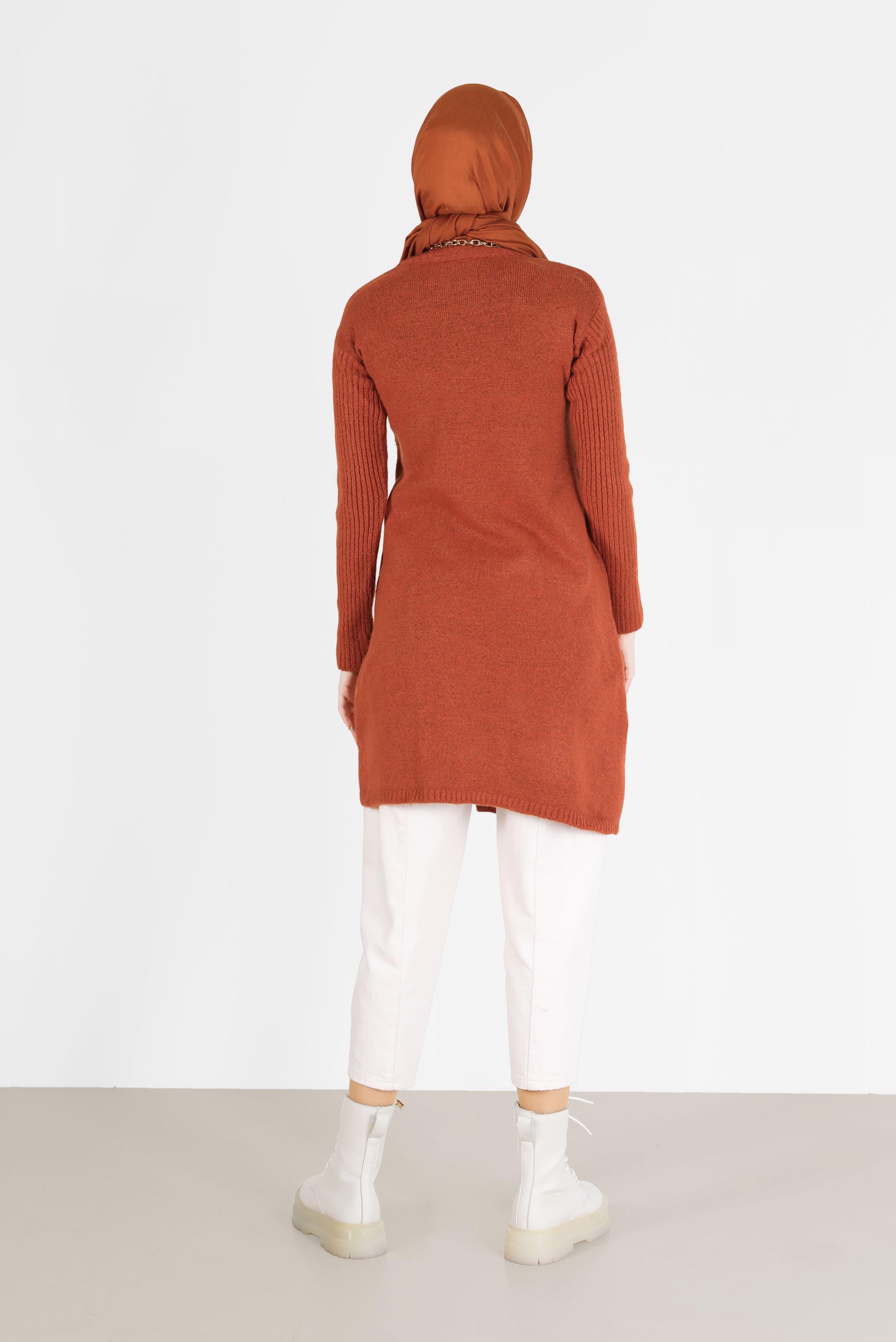 Tesettür giyim TURUNCU CEP DETAYLI YIRTMAÇLI TRİKO TUNİK 42058 