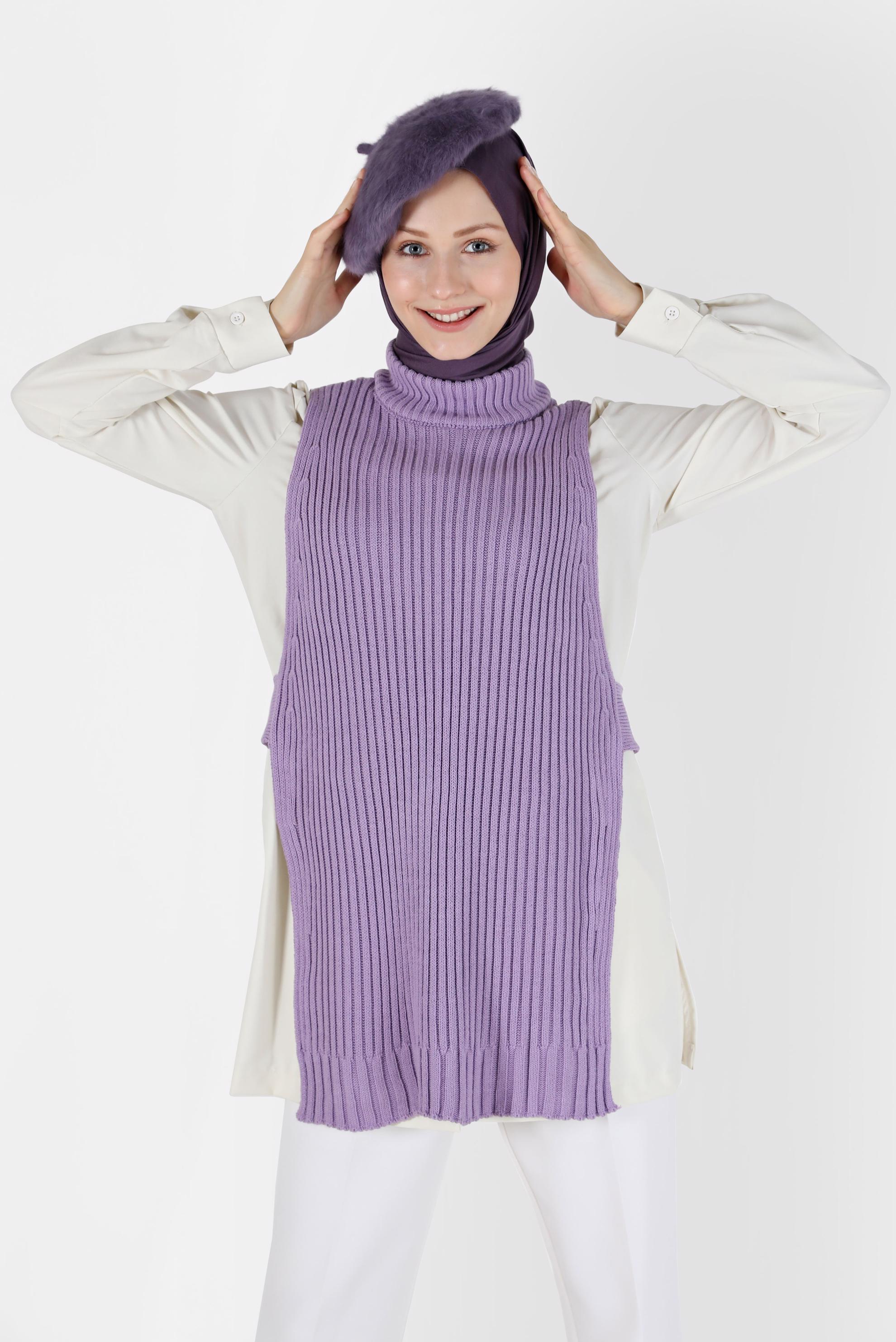 Hijab clothing PURPLE TURTLENECK PATTERNED KNITWEAR TUNIC 42059 