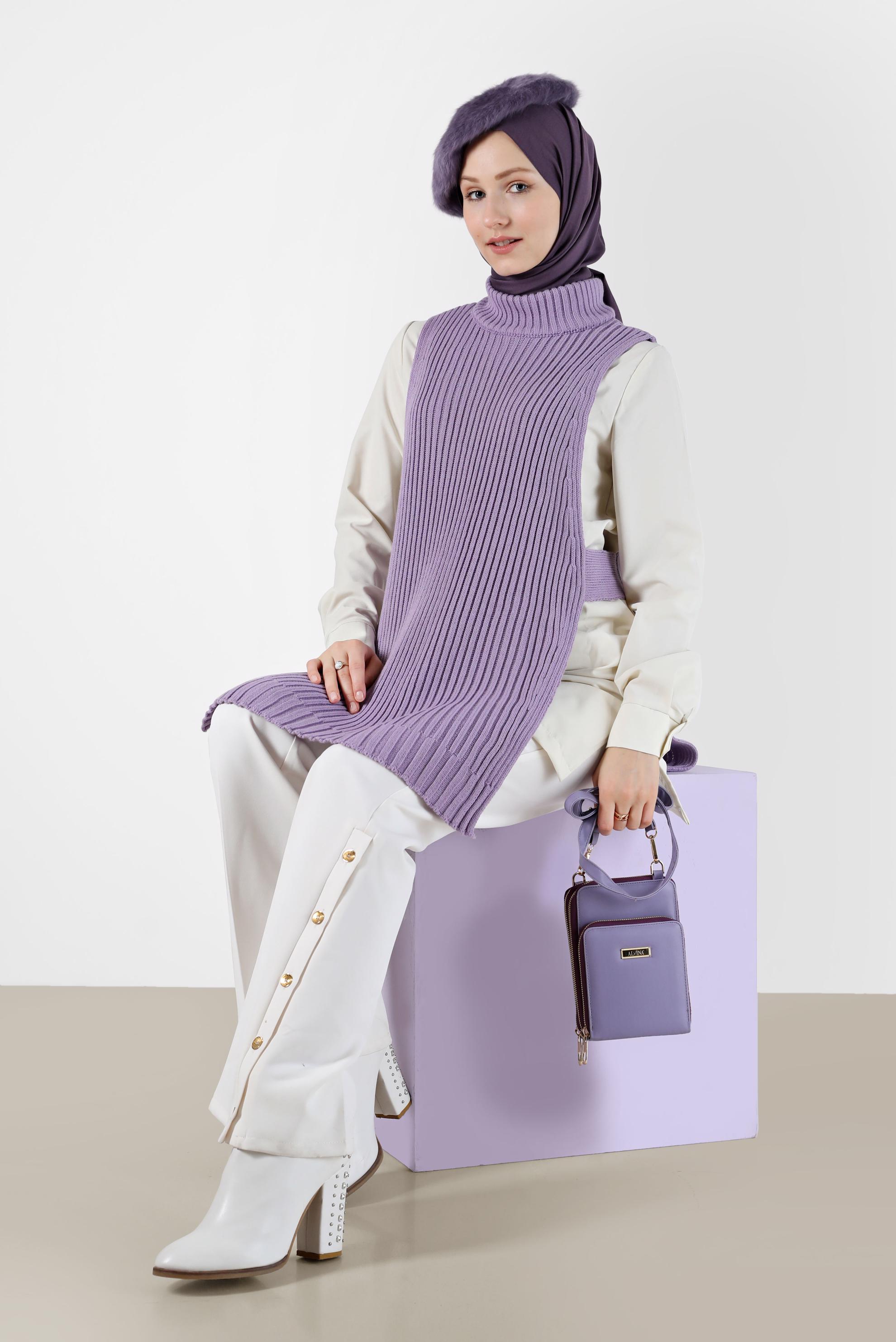 Hijab clothing PURPLE TURTLENECK PATTERNED KNITWEAR TUNIC 42059 