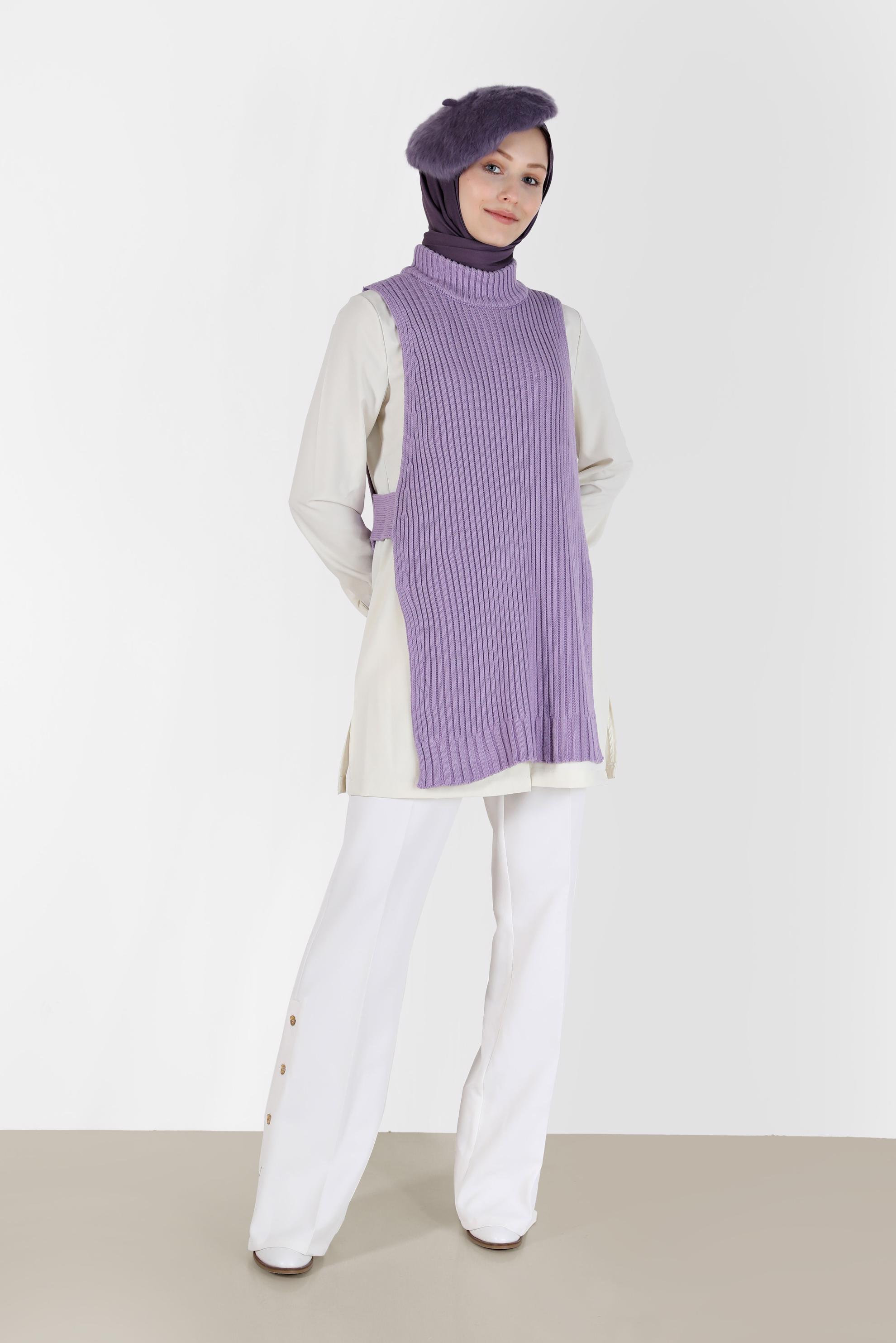Hijab clothing PURPLE TURTLENECK PATTERNED KNITWEAR TUNIC 42059 