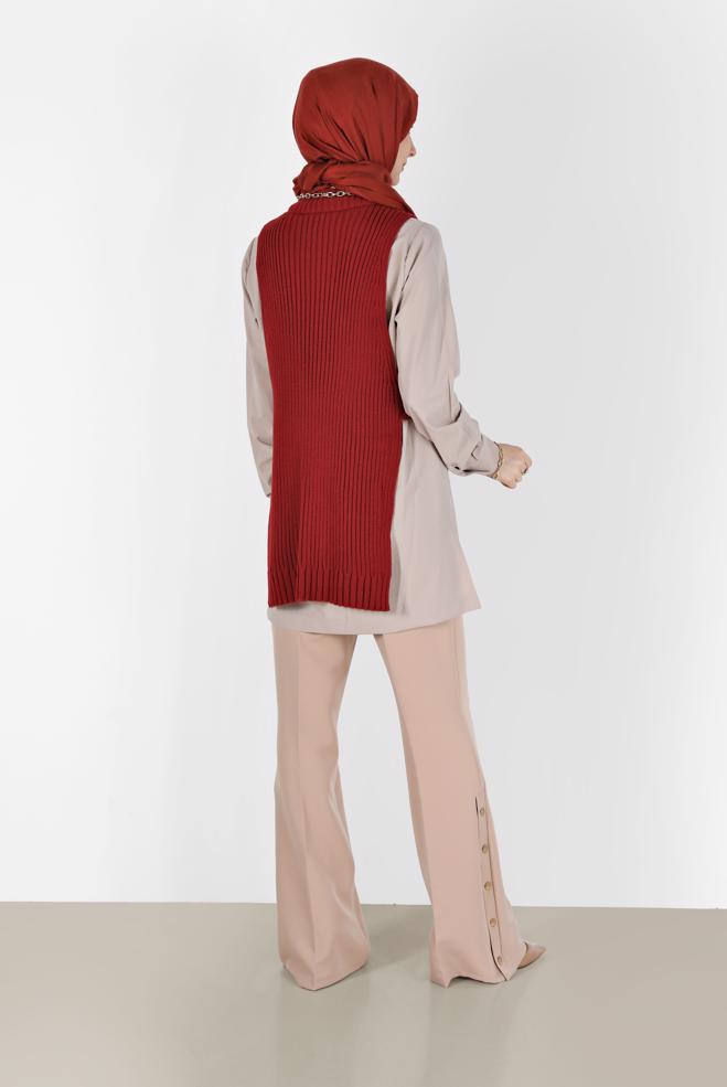 Tesettür giyim TURUNCU BALIKÇI YAKA KENDİNDEN DESENLİ TRİKO TUNİK 42059  - ALVİNA