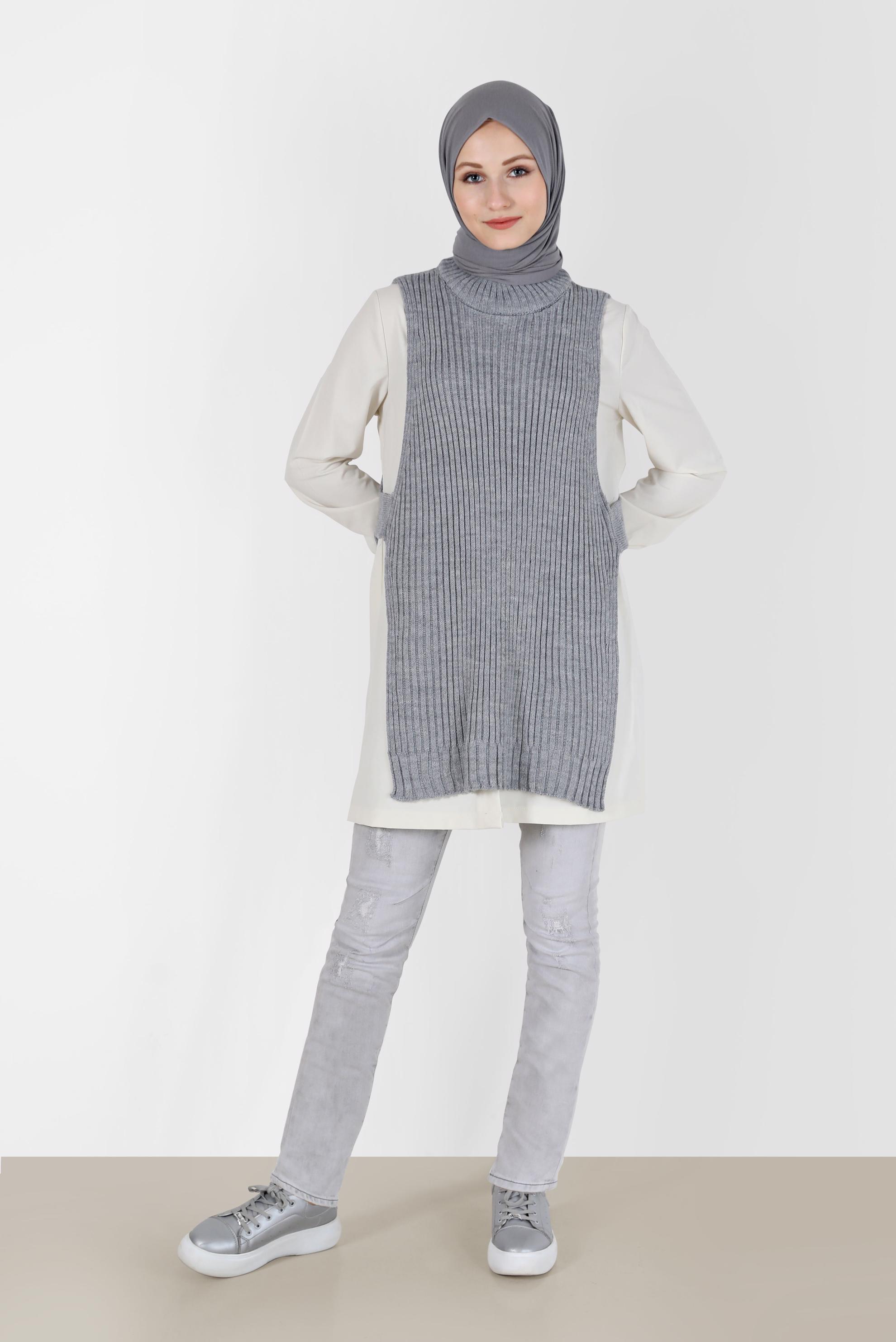 Hijab clothing GREY TURTLENECK PATTERNED KNITWEAR TUNIC 42059 