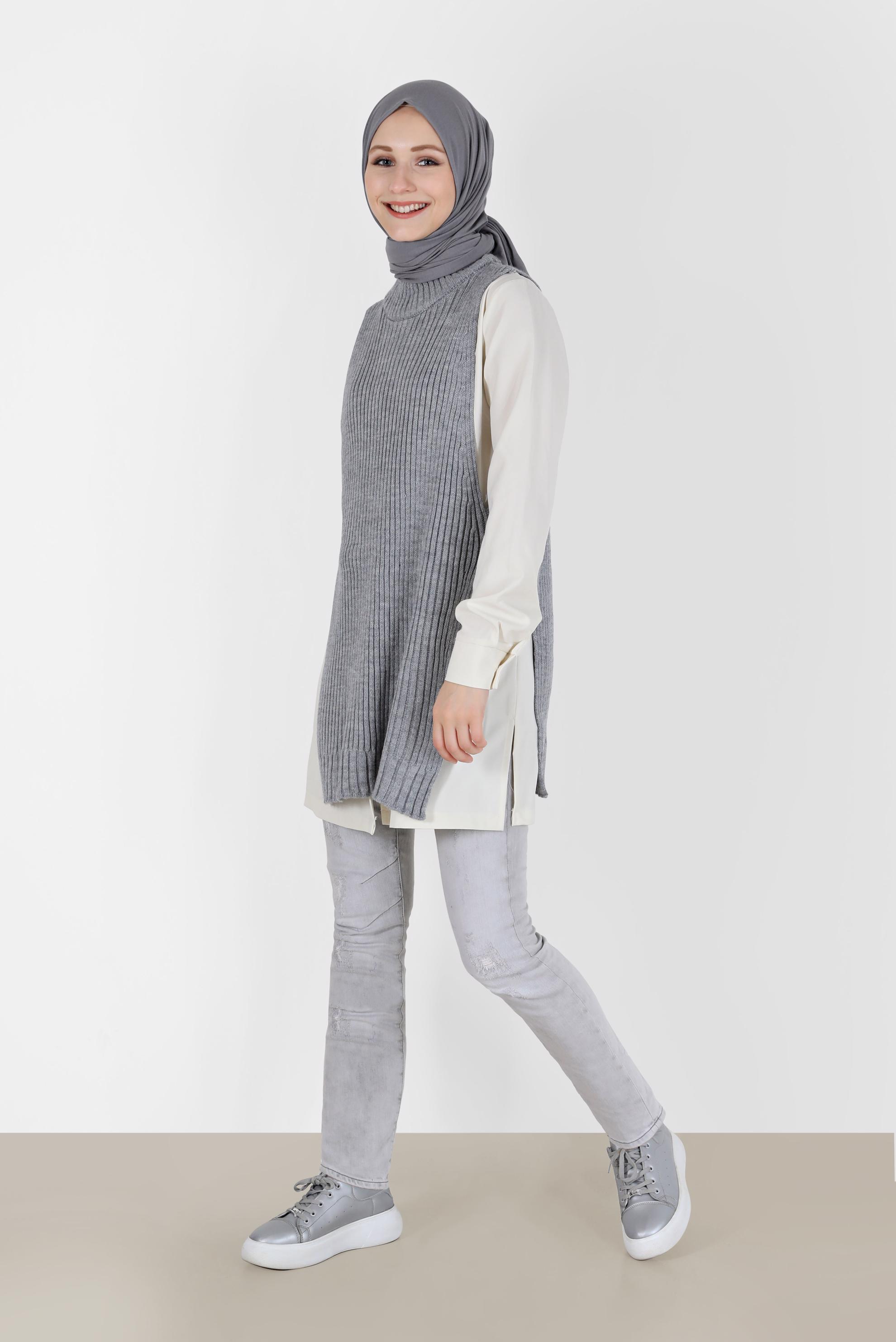 Hijab clothing GREY TURTLENECK PATTERNED KNITWEAR TUNIC 42059 