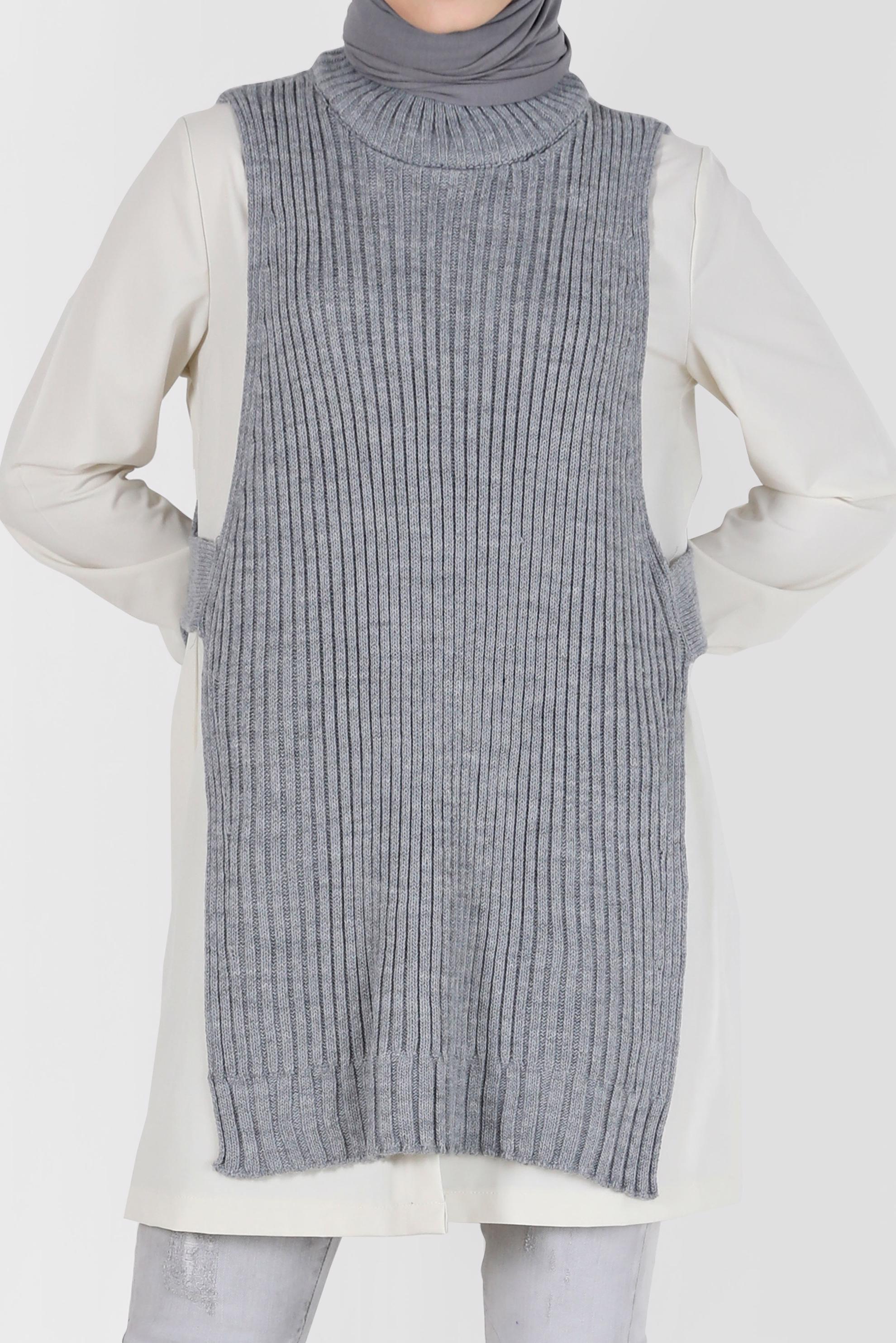 Hijab clothing GREY TURTLENECK PATTERNED KNITWEAR TUNIC 42059 