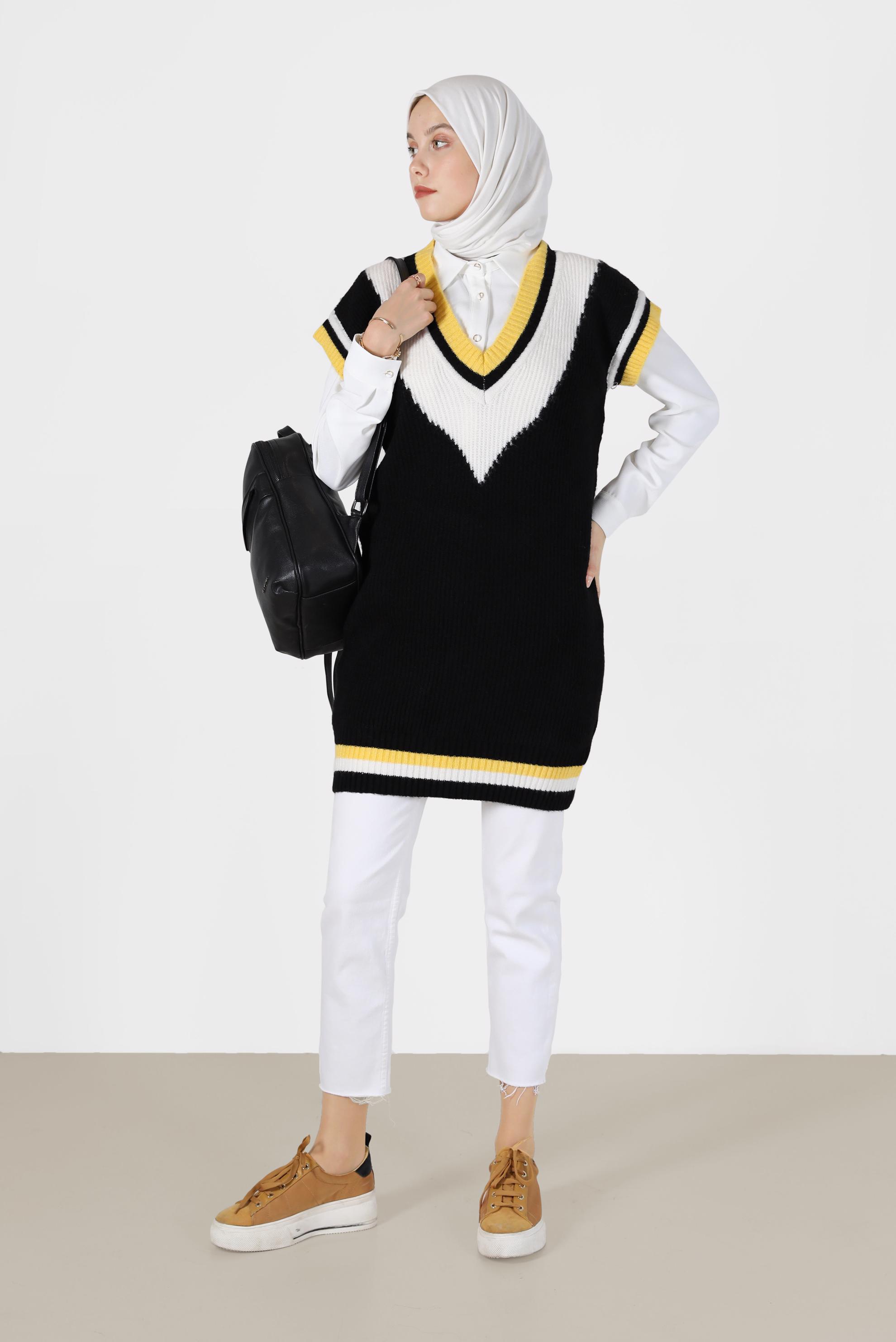 Tesettür giyim SİYAH RENKLİ V YAKA TRİKO SÜVETER 42066 