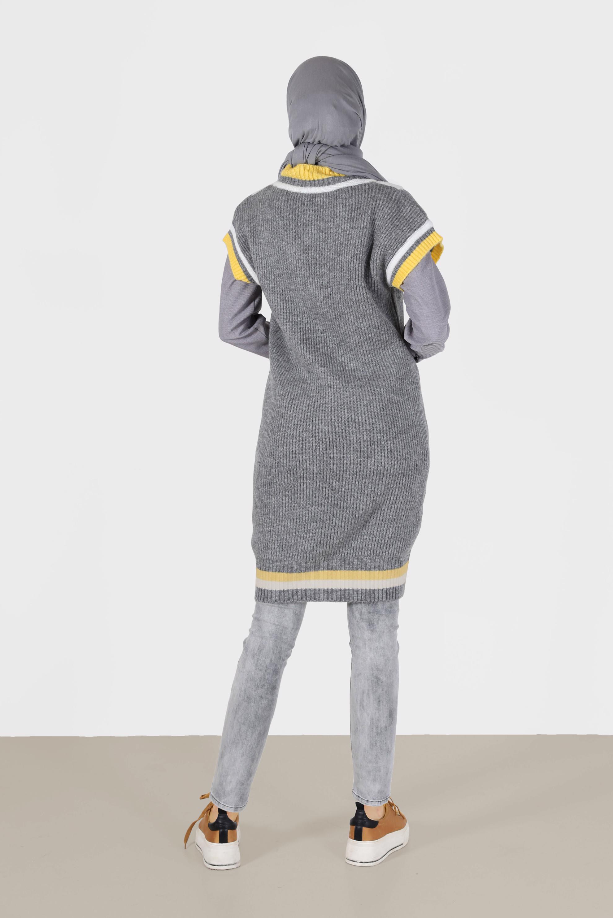 Vêtements hijab GRIS PULL COL EN V COULEUR EN MAILLE 42066