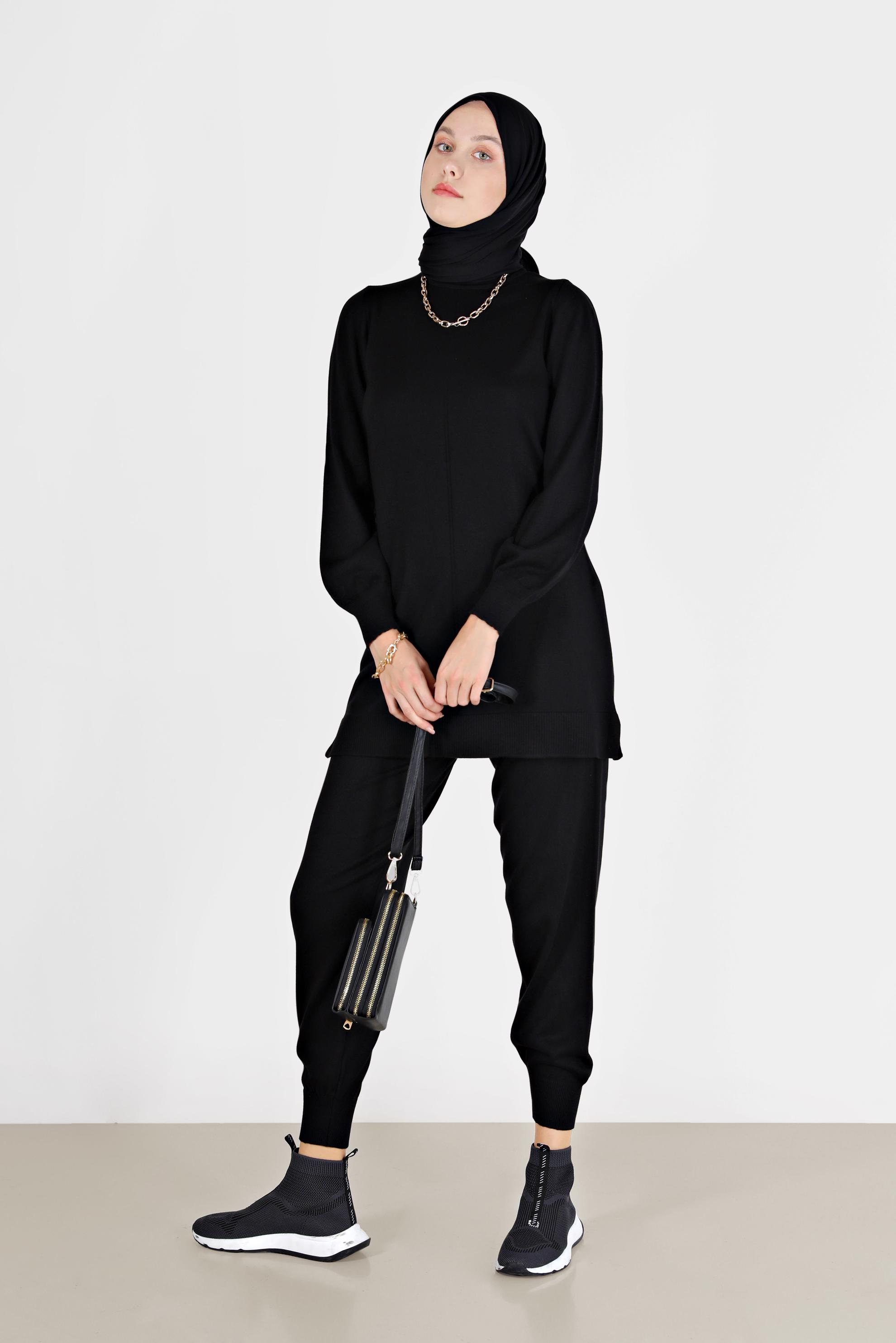 Tesettür giyim SİYAH BASIC ZAMANSIZ TRİKO PANT. TAKIM 42079 