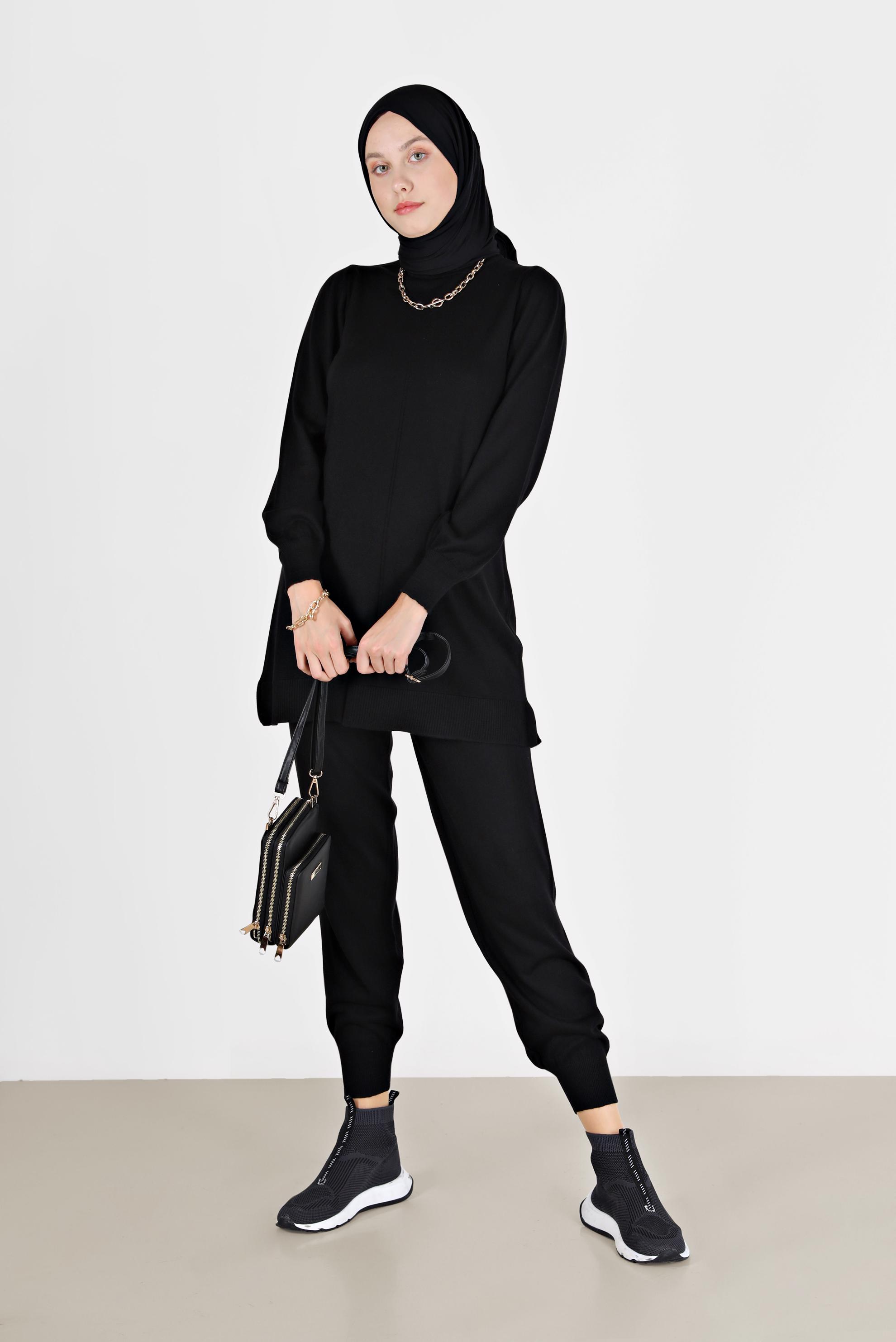 Tesettür giyim SİYAH BASIC ZAMANSIZ TRİKO PANT. TAKIM 42079 