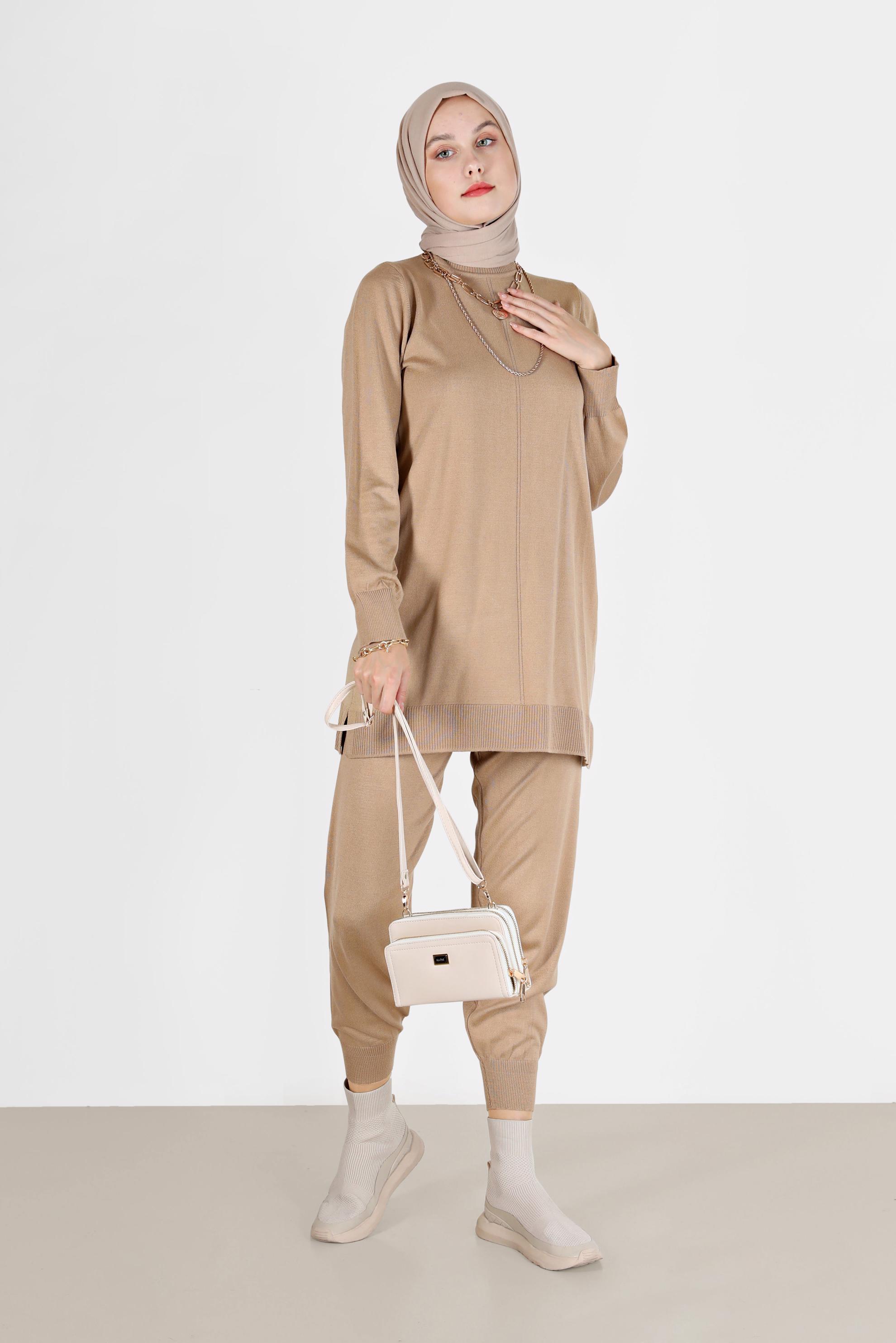 Tesettür giyim KAHVE BASIC ZAMANSIZ TRİKO PANT. TAKIM 42079 