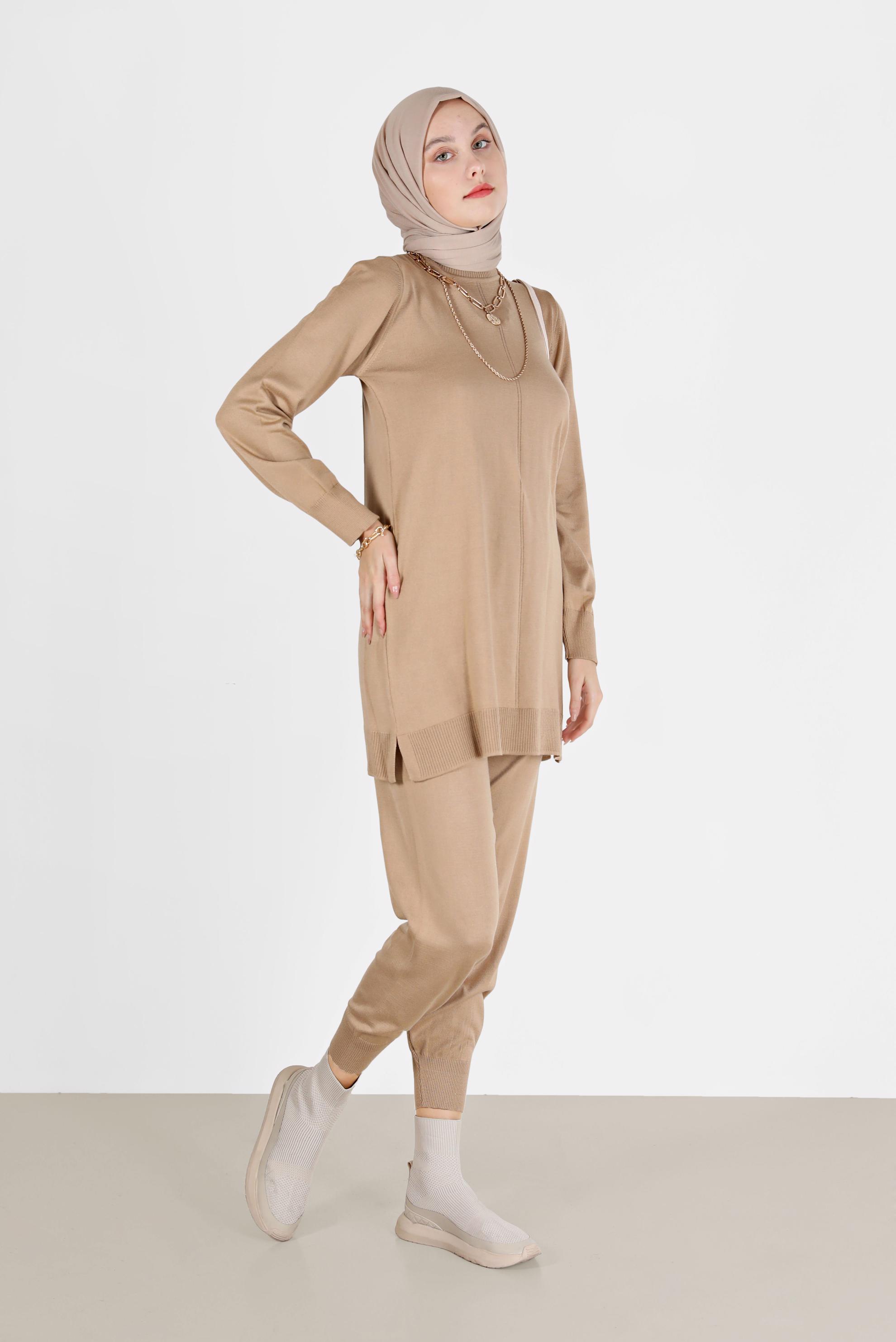 Tesettür giyim KAHVE BASIC ZAMANSIZ TRİKO PANT. TAKIM 42079 