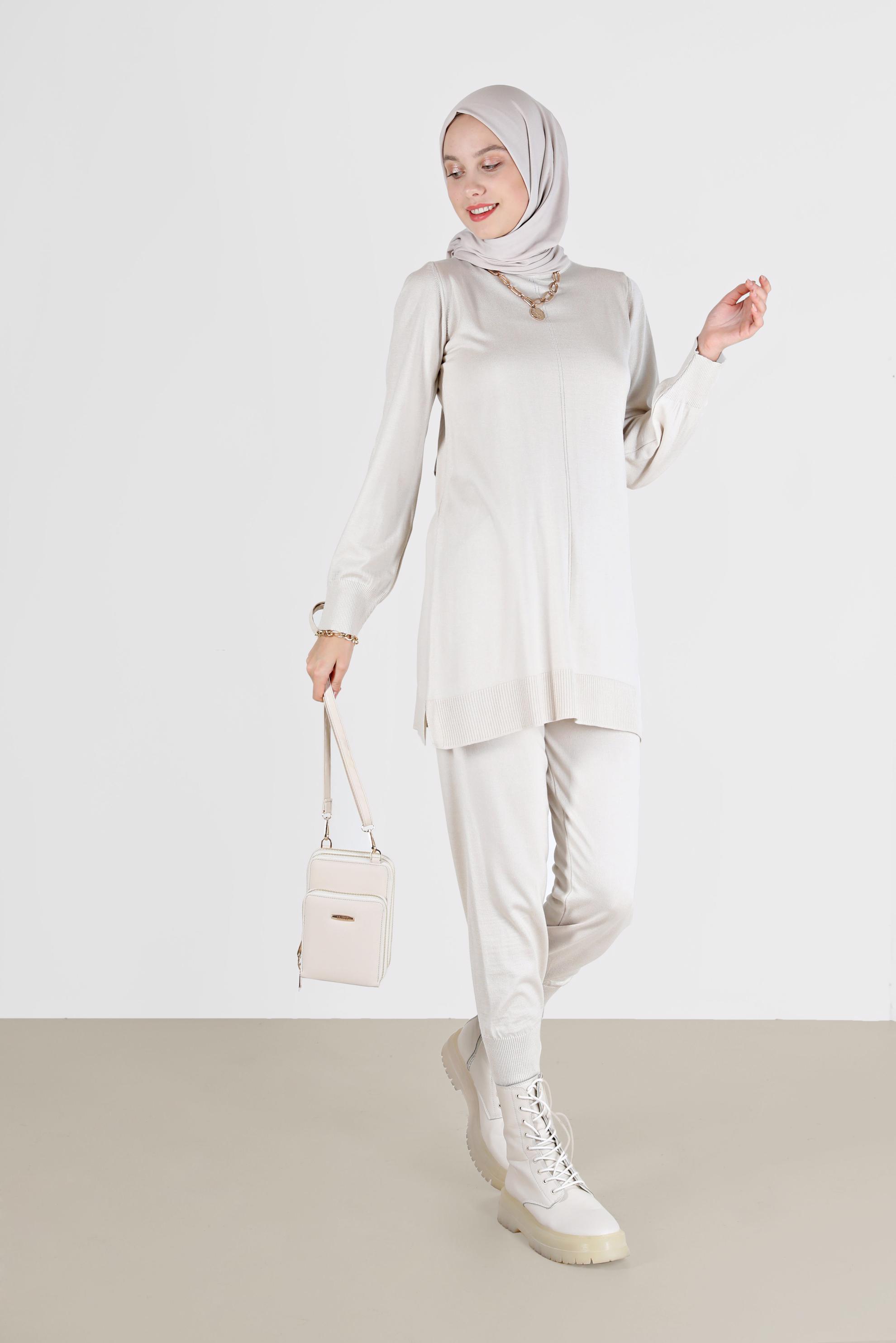 Tesettür giyim BEJ BASIC ZAMANSIZ TRİKO PANT. TAKIM 42079 